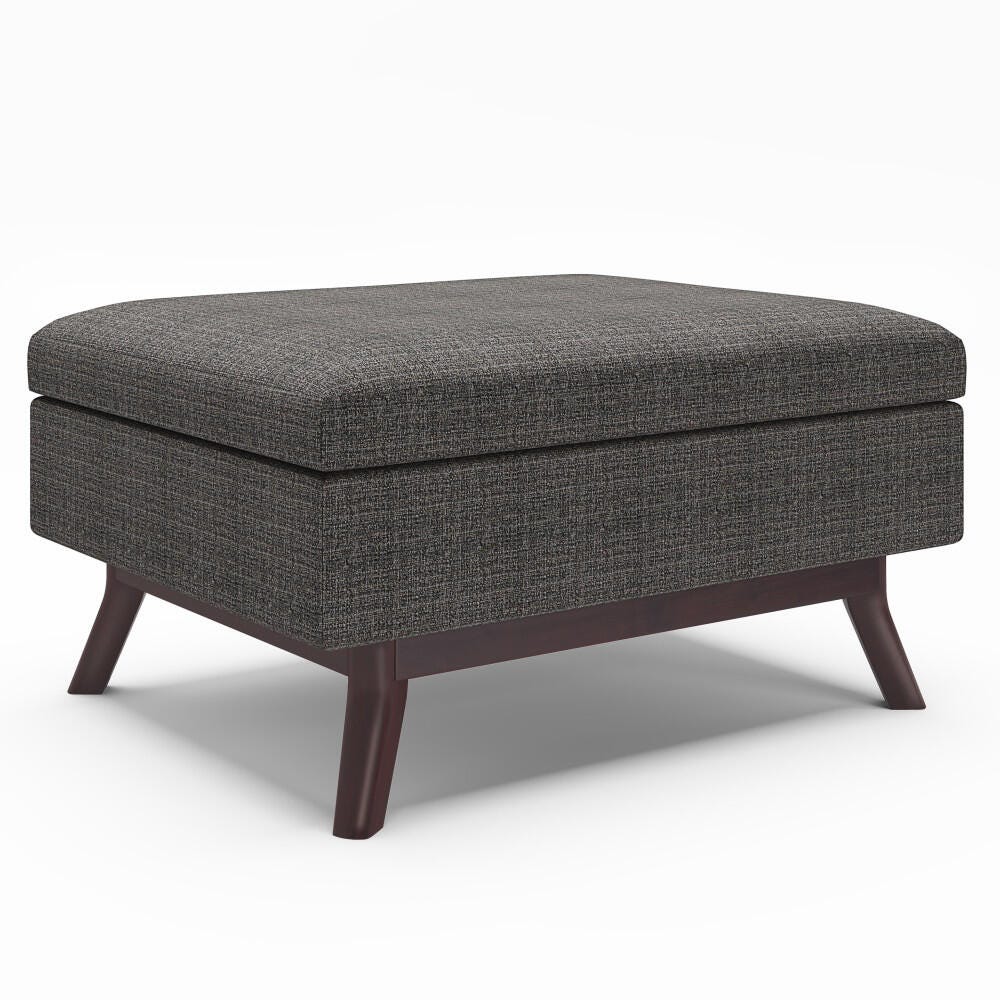 Owen 34 inch Wide Mid Century Modern Rectangle Coffee Table Storage Ottoman in Ebony Tweed, Ebony, large