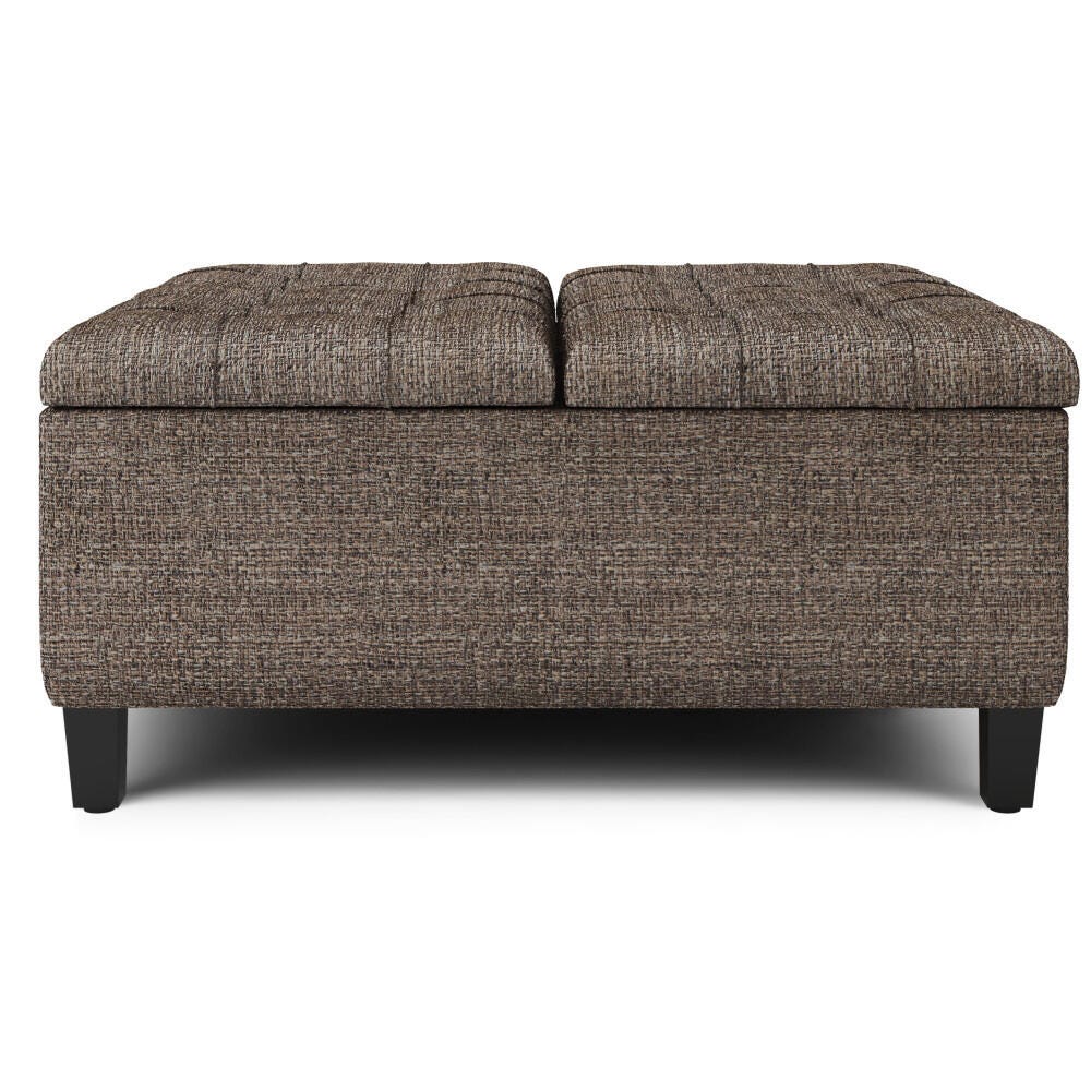 Harrison 36 inch Wide Traditional Square Coffee Table Storage Ottoman in Mink Brown Tweed Fabric, Mink Brown, large
