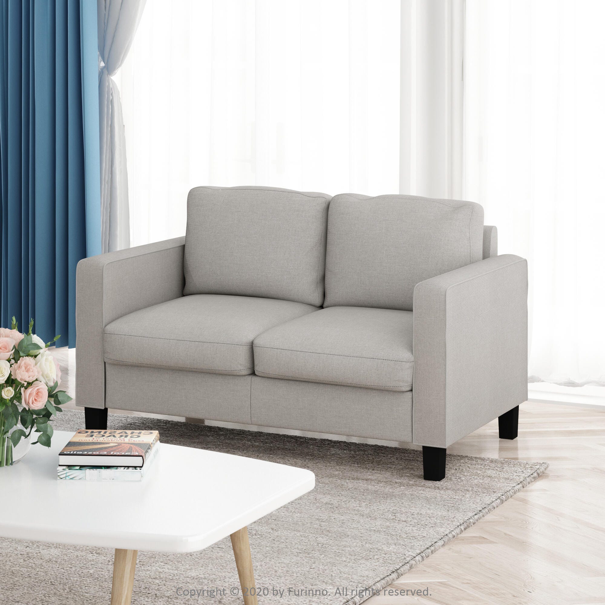 Bayonne Modern Upholstered Loveseat, Beige, rollover