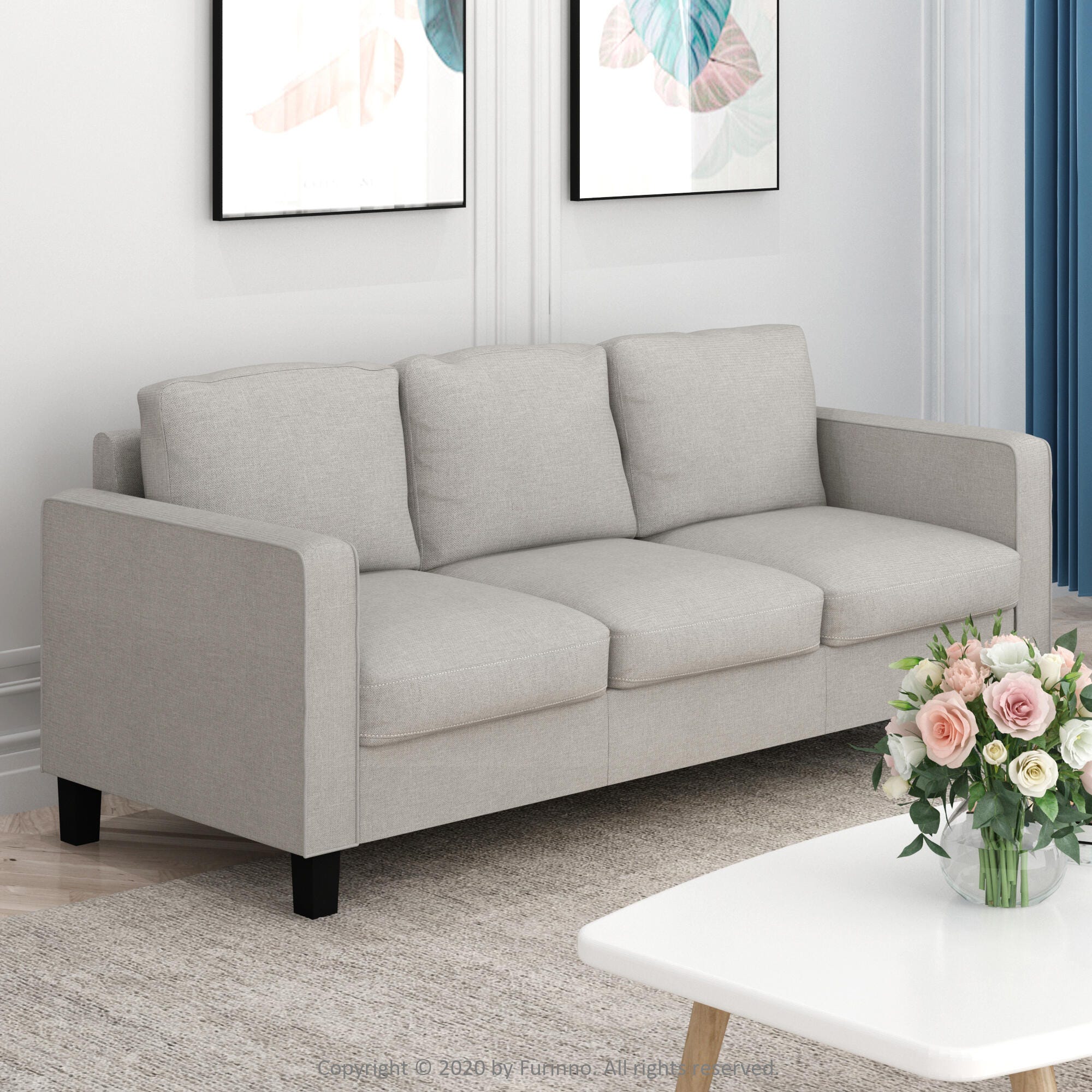 Bayonne Modern Upholstered 3-Seater Sofa, Beige, rollover