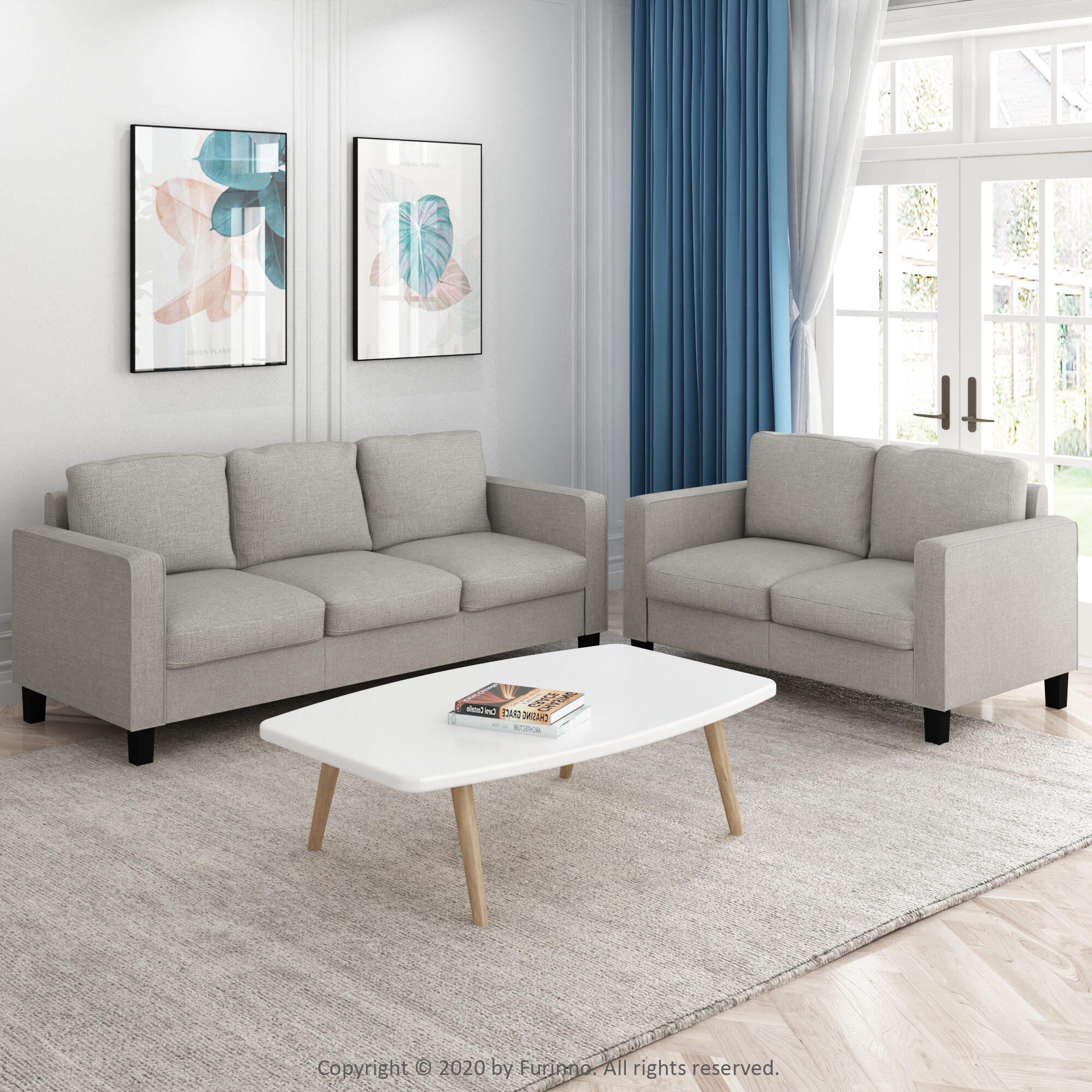 Bayonne Modern Upholstered 3-Seater Sofa, Beige, large