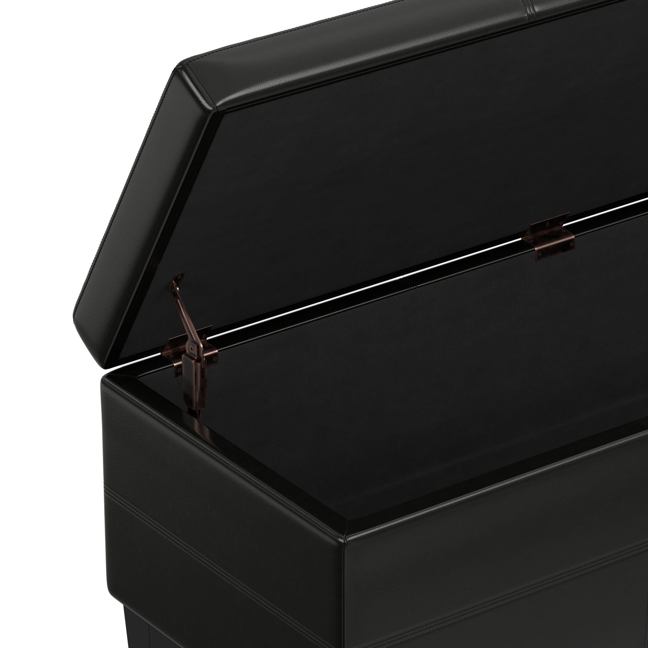 Simpli Home Afton 48" Wide Contemporary Rectangle Storage Ottoman Bench, Black, large
