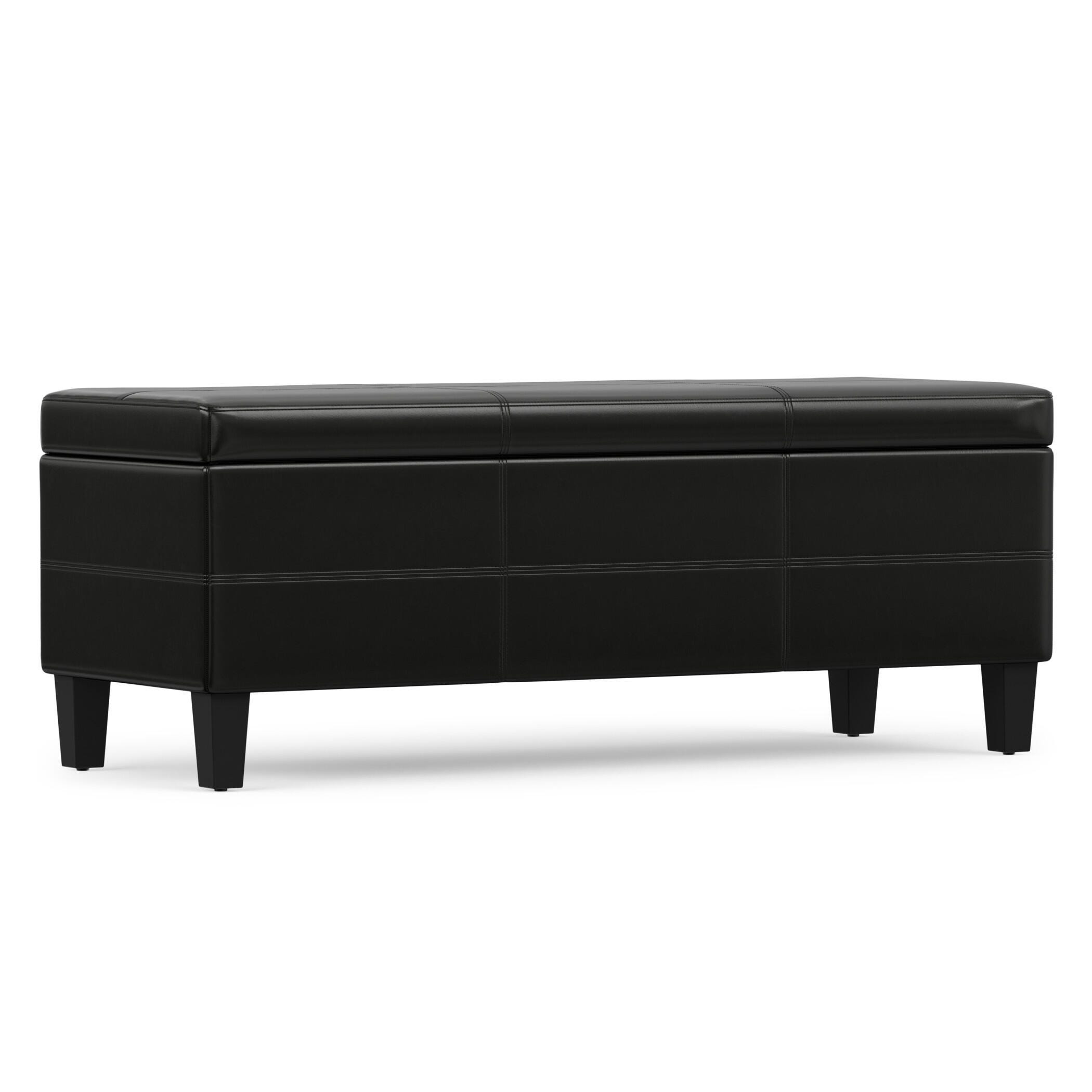 Simpli Home Afton 48" Wide Contemporary Rectangle Storage Ottoman Bench, Black, large