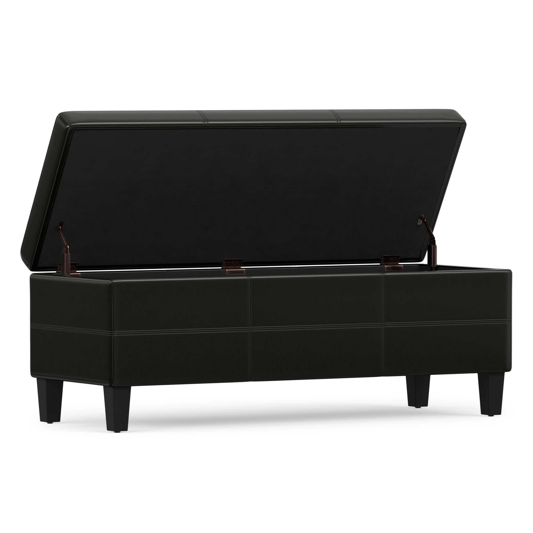 Simpli Home Afton 48" Wide Contemporary Rectangle Storage Ottoman Bench, Black, large