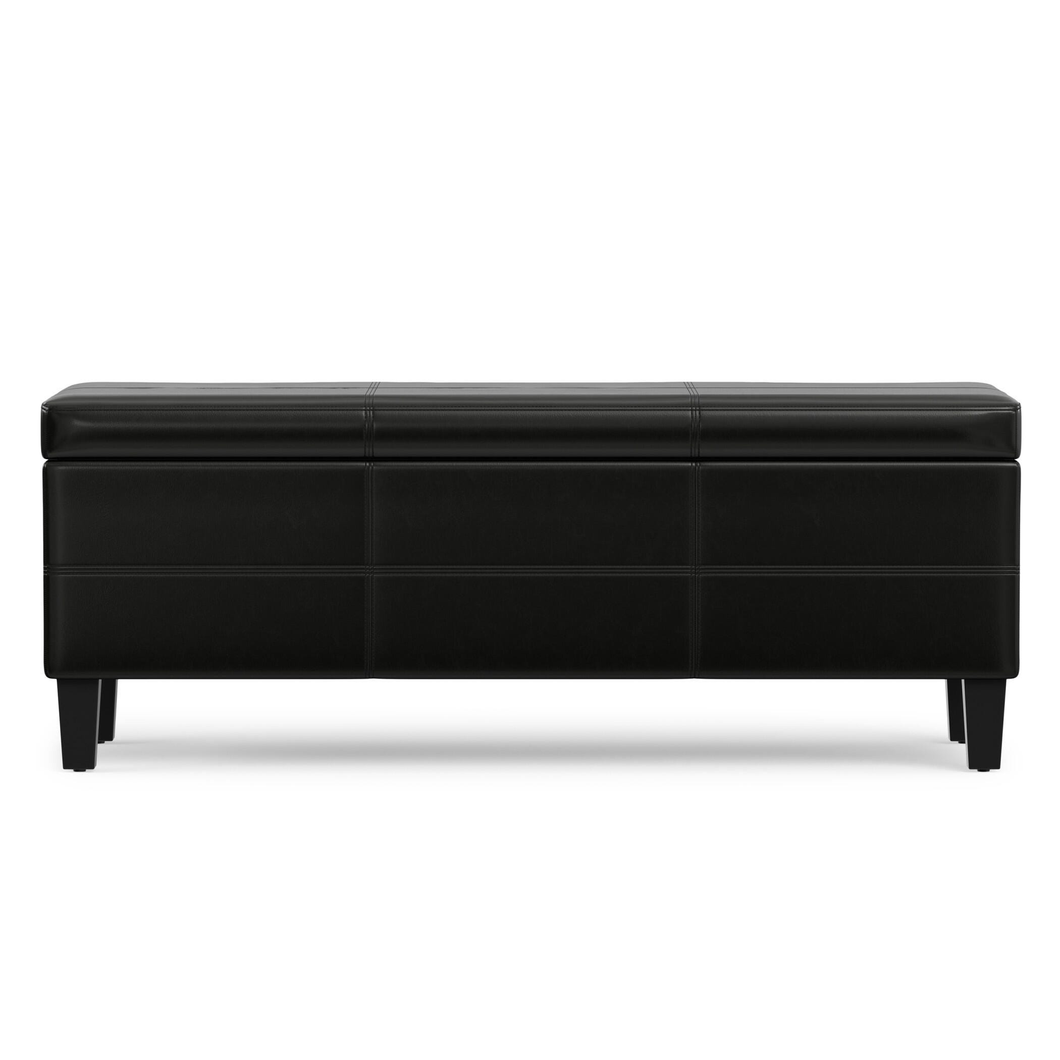 Simpli Home Afton 48" Wide Contemporary Rectangle Storage Ottoman Bench, Black, large