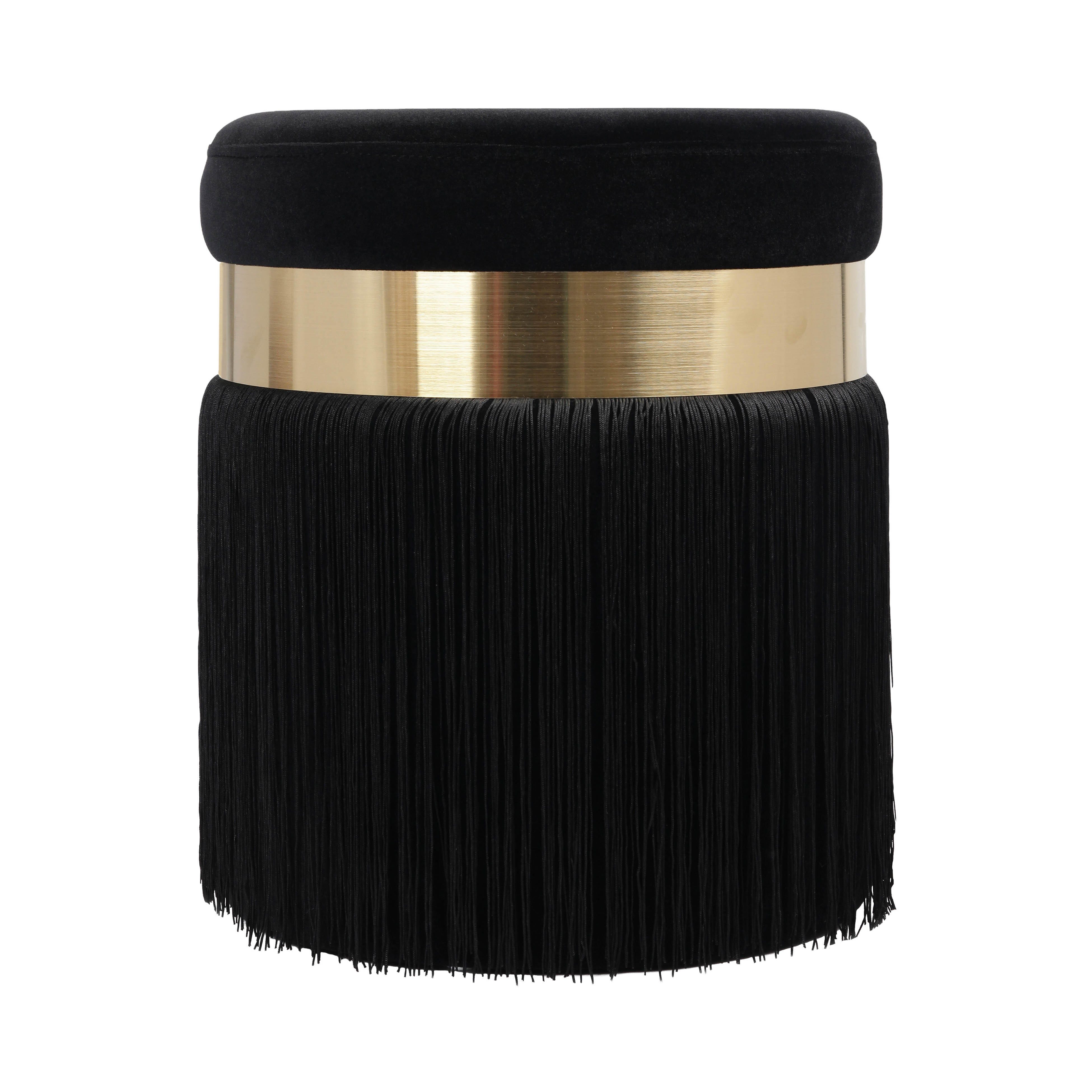 Melody Melody Black Tasseled Ottoman, Black, large
