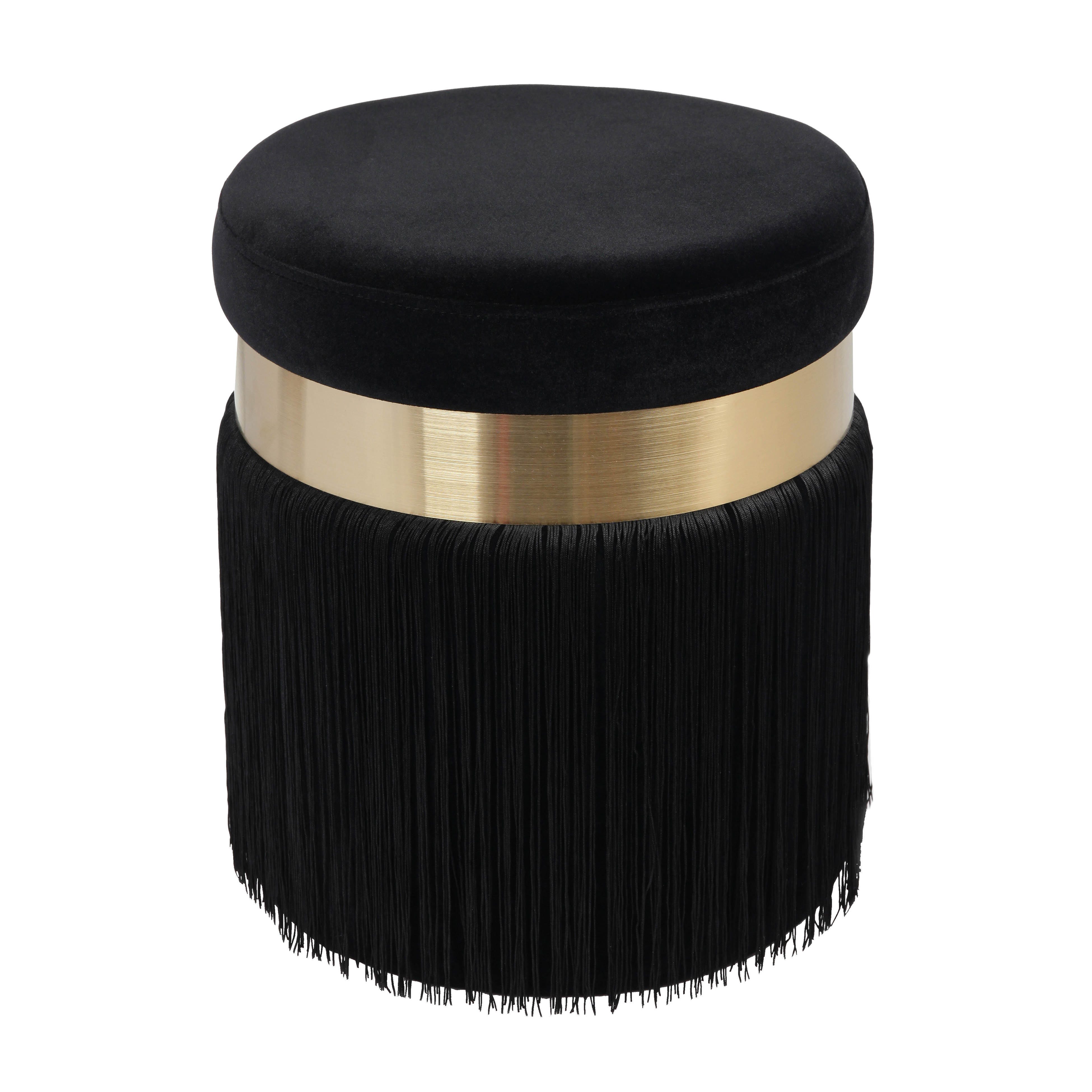 Melody Melody Black Tasseled Ottoman, Black, large