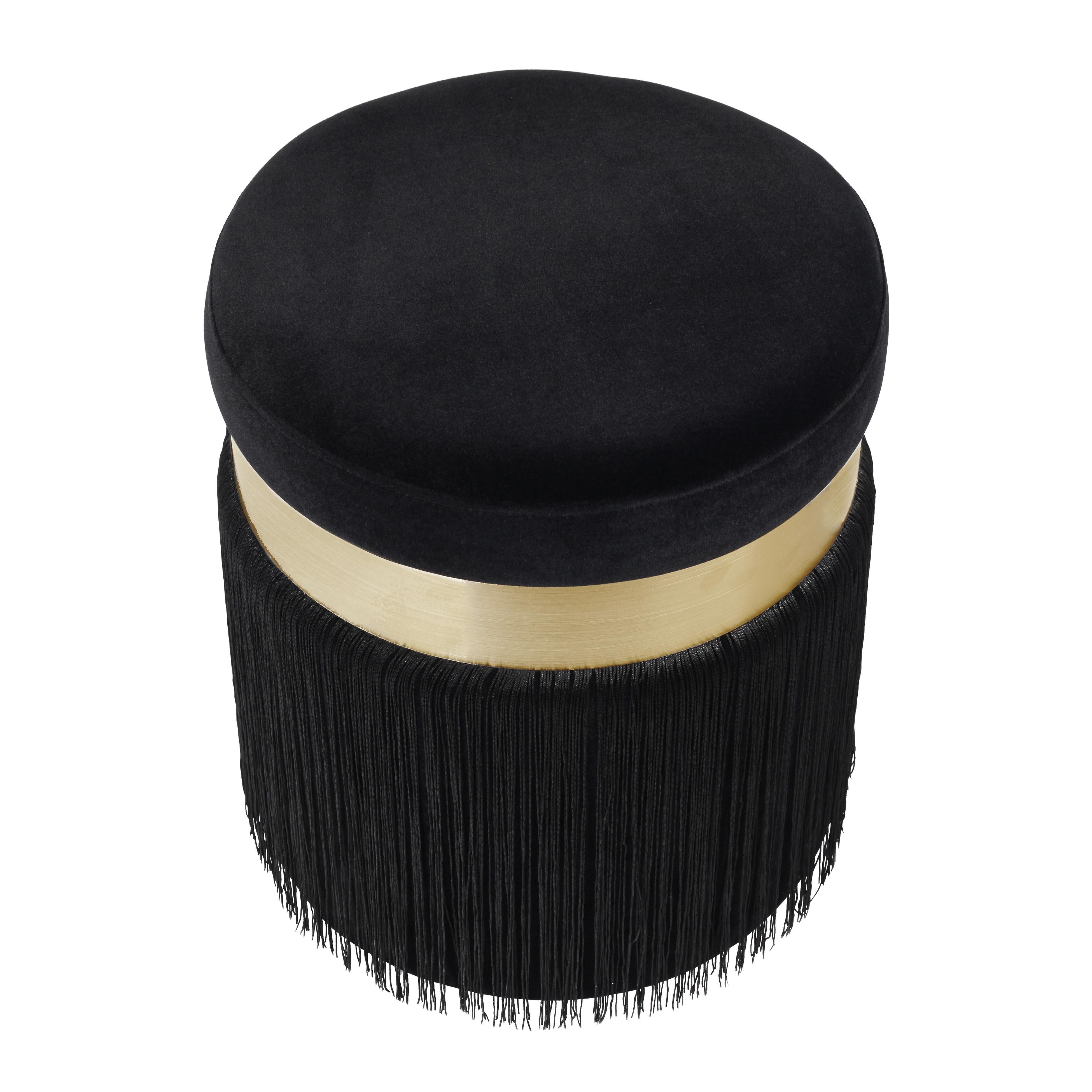 Melody Melody Black Tasseled Ottoman, Black, large