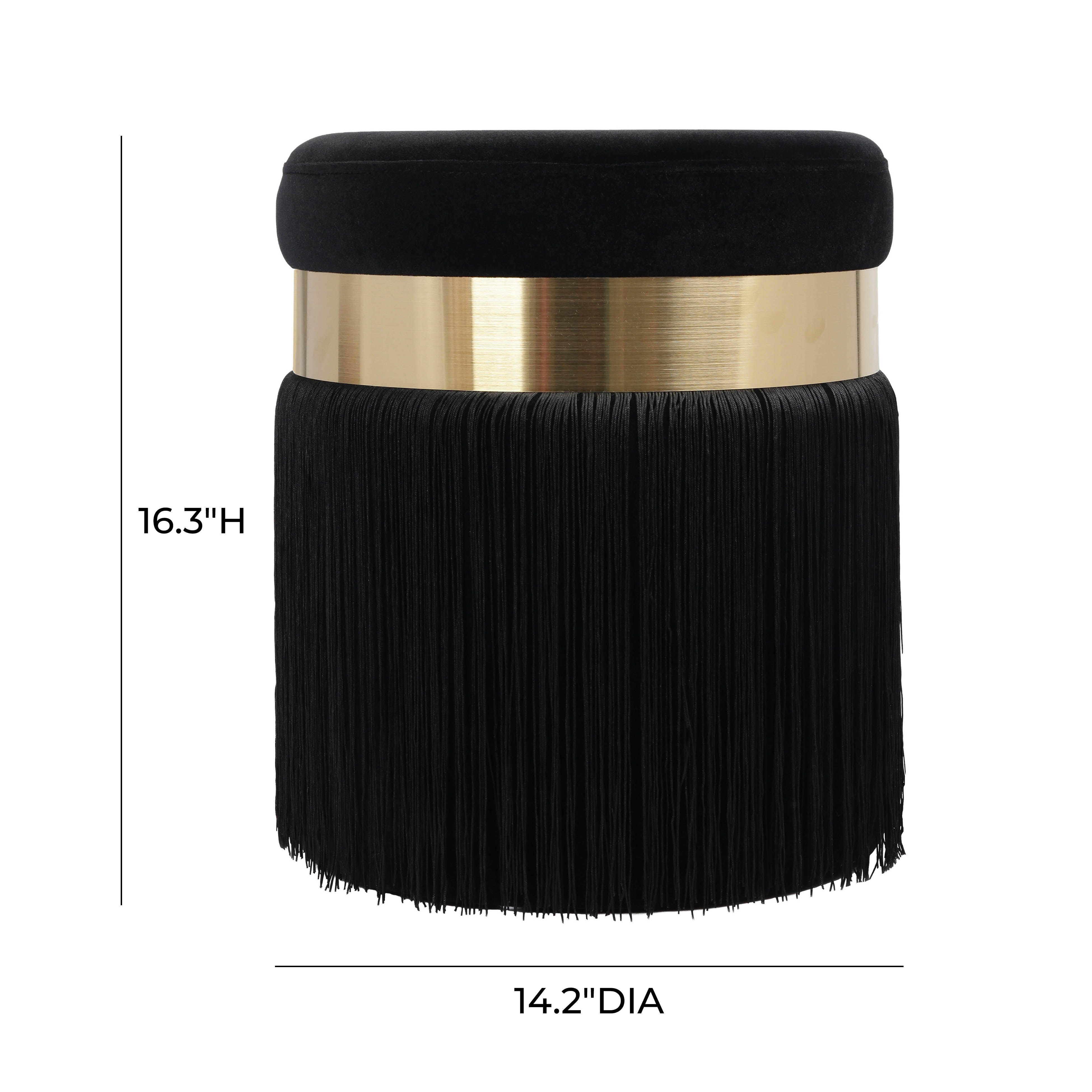 Melody Melody Black Tasseled Ottoman, Black, large