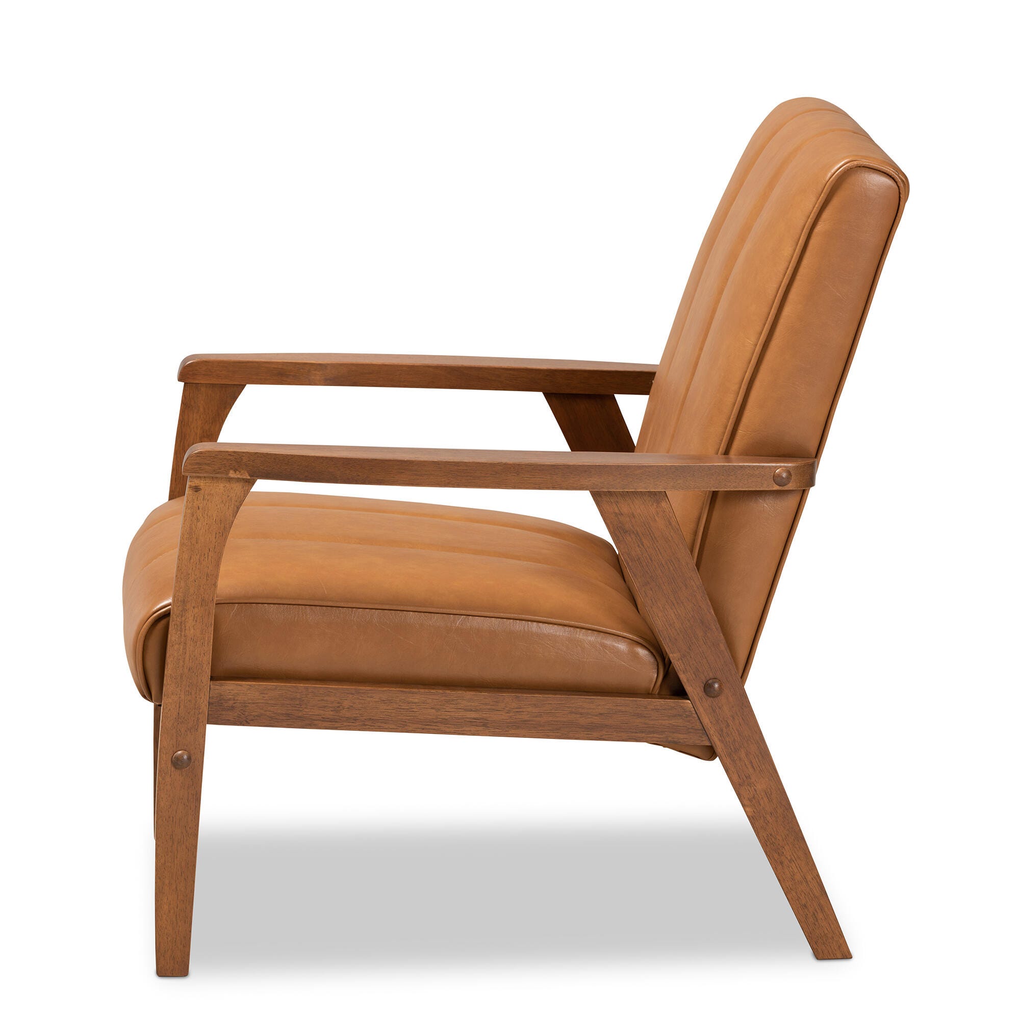 Nikko Tan Faux Leather Upholstered and Walnut Brown Finished Wood Lounge Chair, , large
