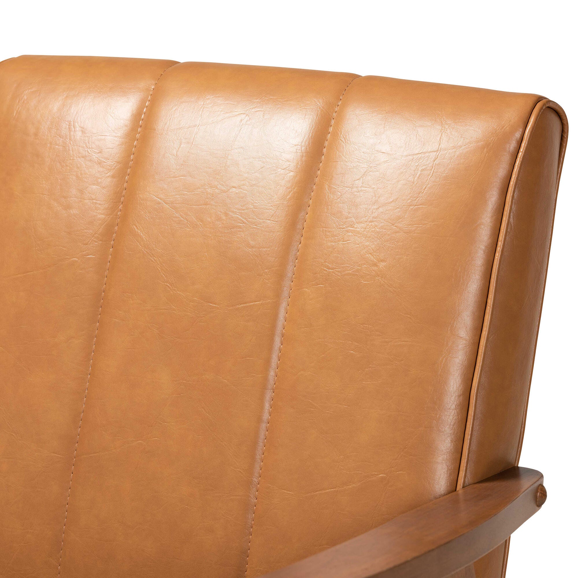 Nikko Tan Faux Leather Upholstered and Walnut Brown Finished Wood Lounge Chair, , large
