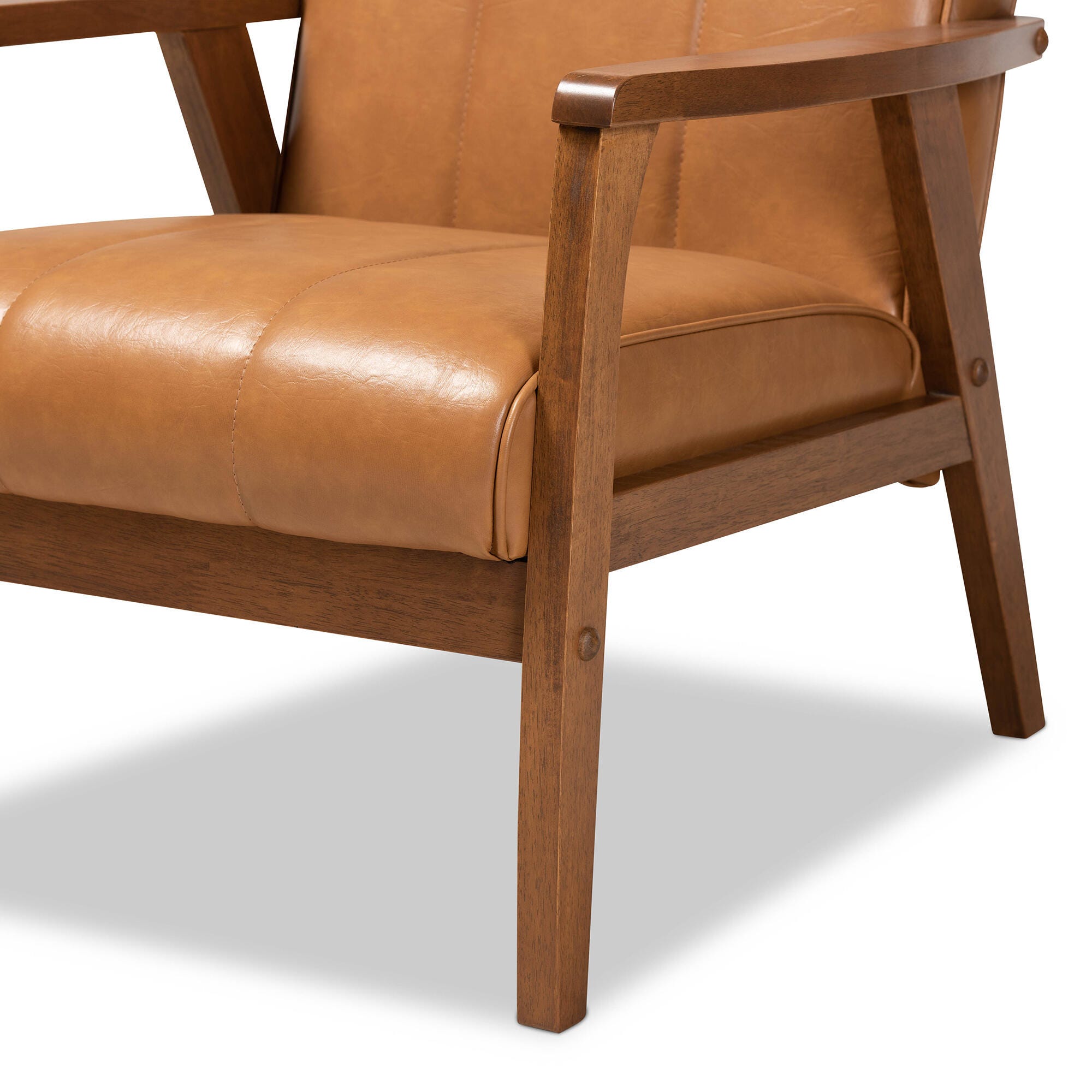 Nikko Tan Faux Leather Upholstered and Walnut Brown Finished Wood Lounge Chair, , large
