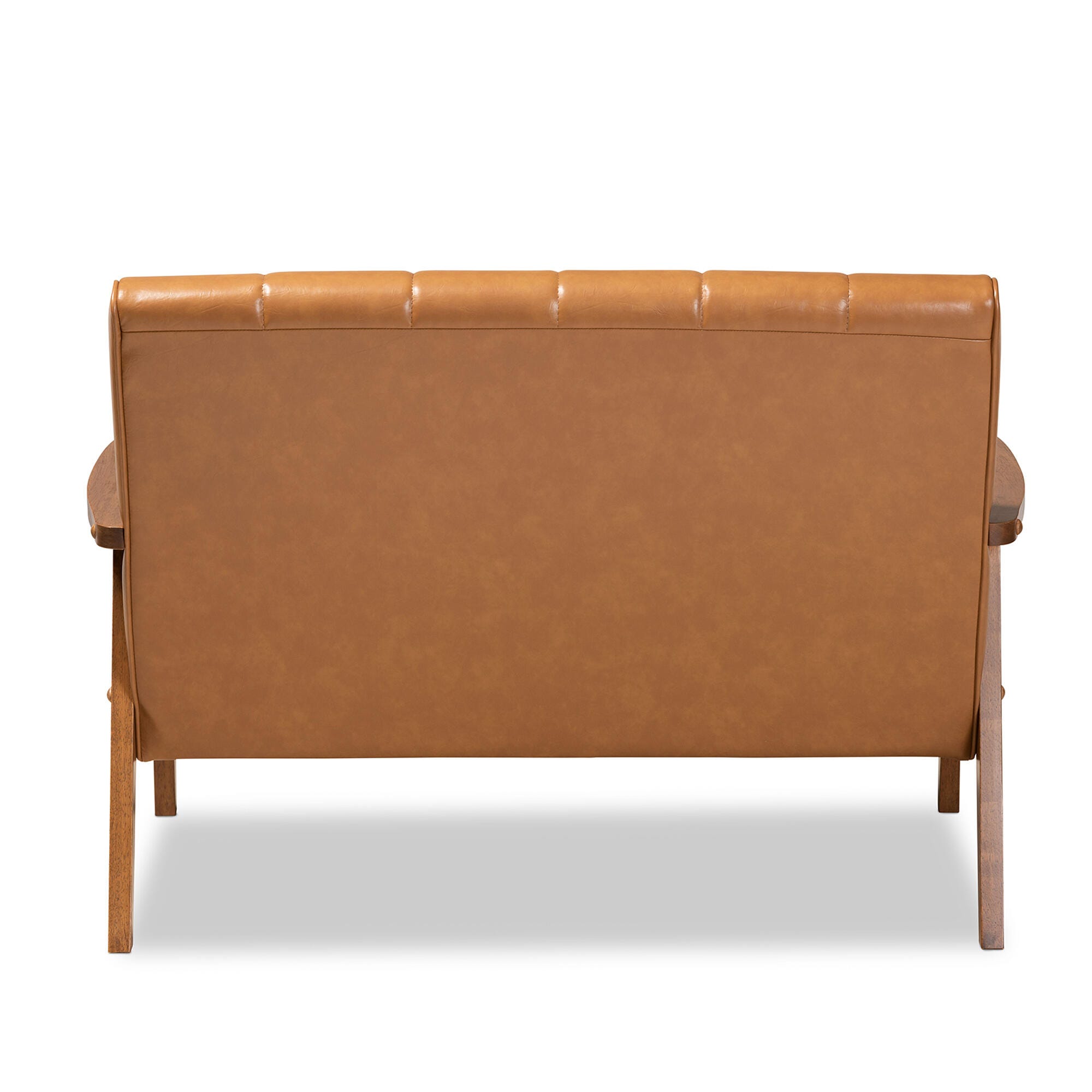Nikko Tan Faux Leather Upholstered and Walnut Brown Finished Wood Loveseat, , large