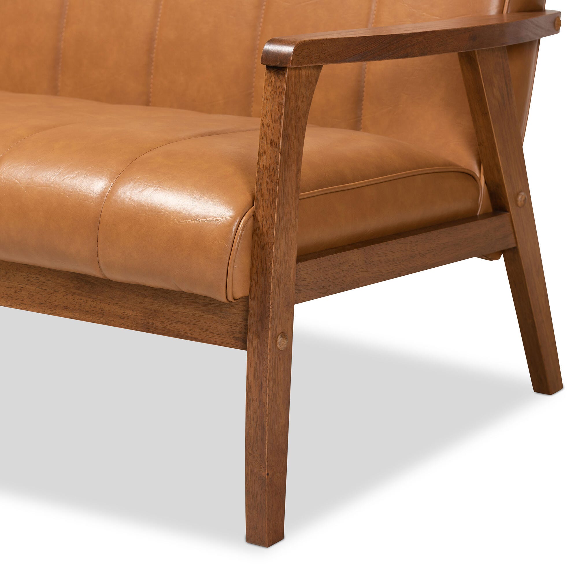 Nikko Tan Faux Leather Upholstered and Walnut Brown Finished Wood Loveseat, , large