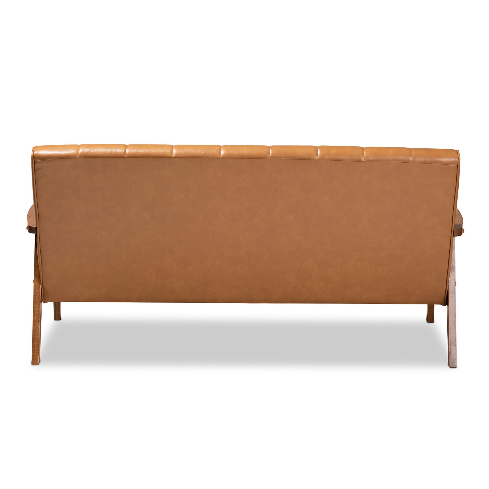 Nikko Tan Faux Leather Upholstered and Walnut Brown Finished Wood Sofa, , large