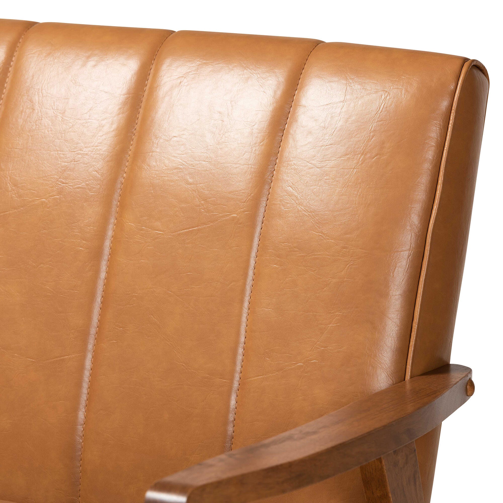 Nikko Tan Faux Leather Upholstered and Walnut Brown Finished Wood Sofa, , large