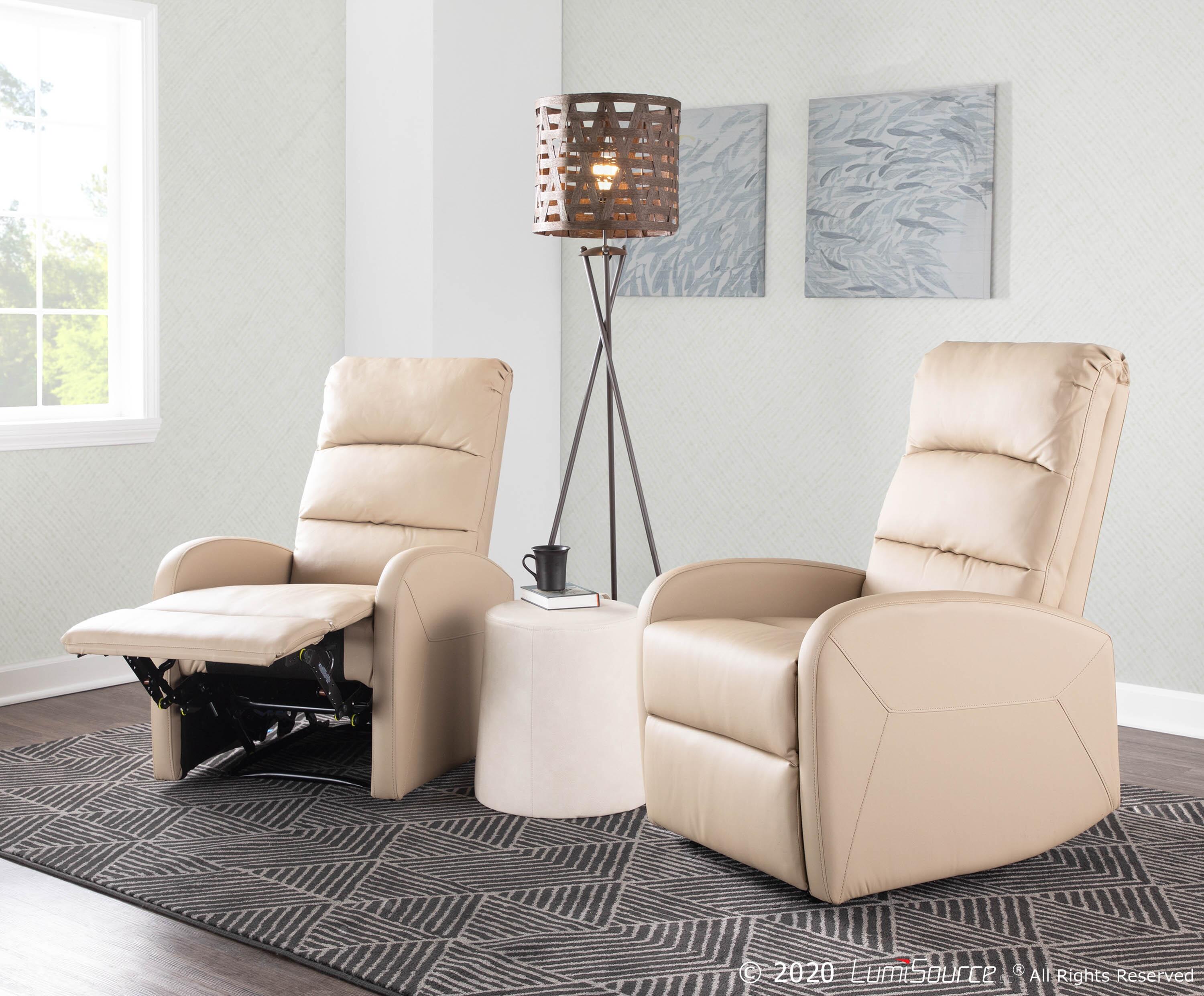 Dormi Faux Leather Contemporary Recliner, Beige, large