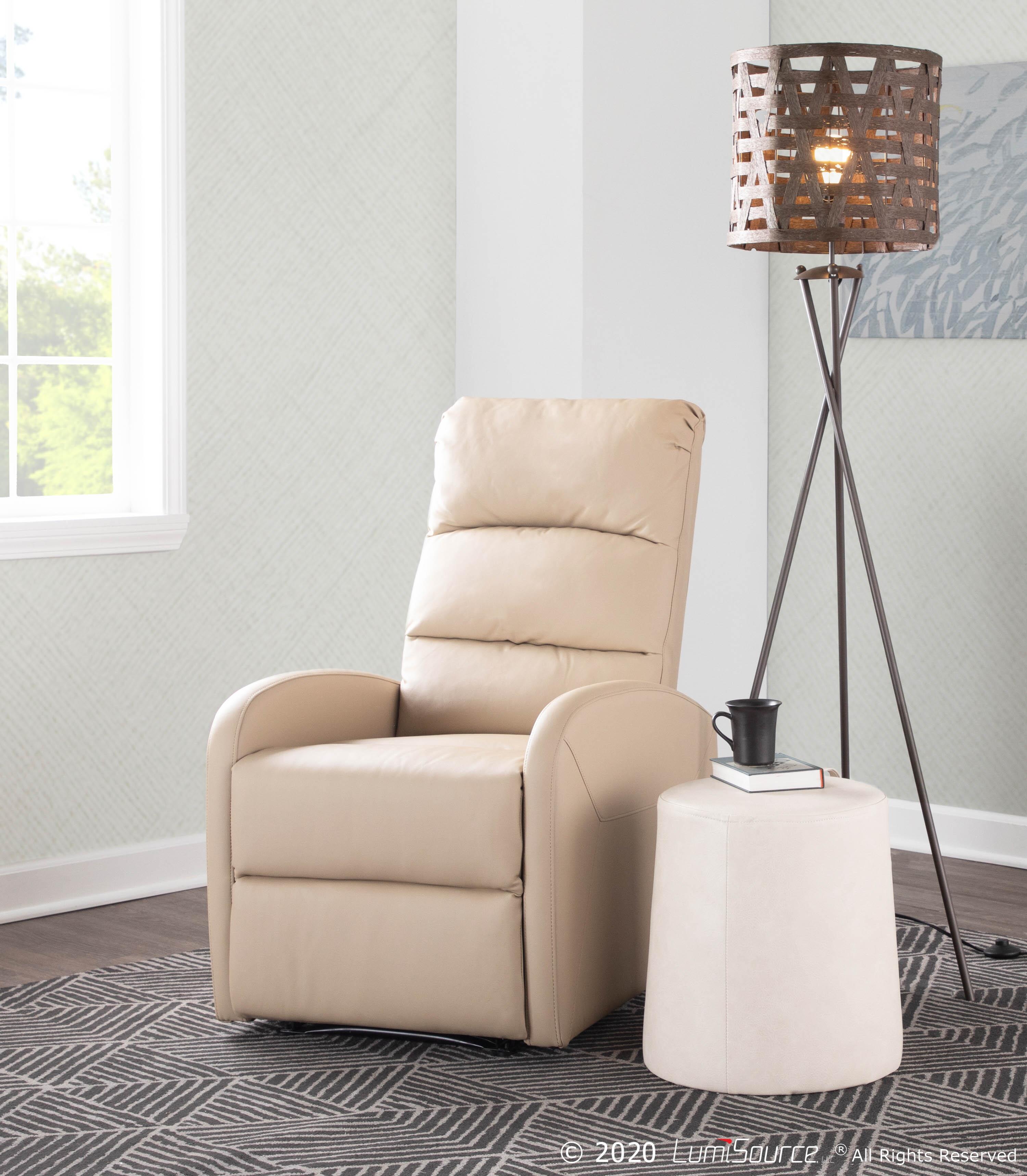 Dormi Faux Leather Contemporary Recliner, Beige, large