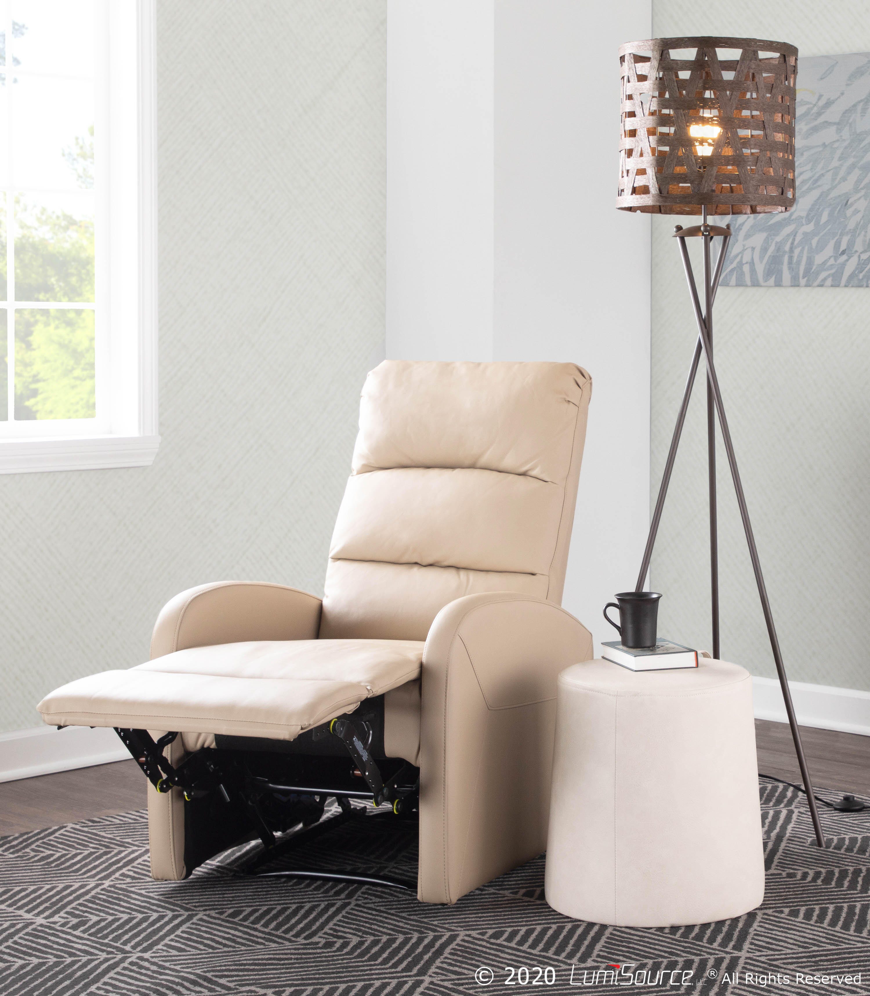 Dormi Faux Leather Contemporary Recliner, Beige, large