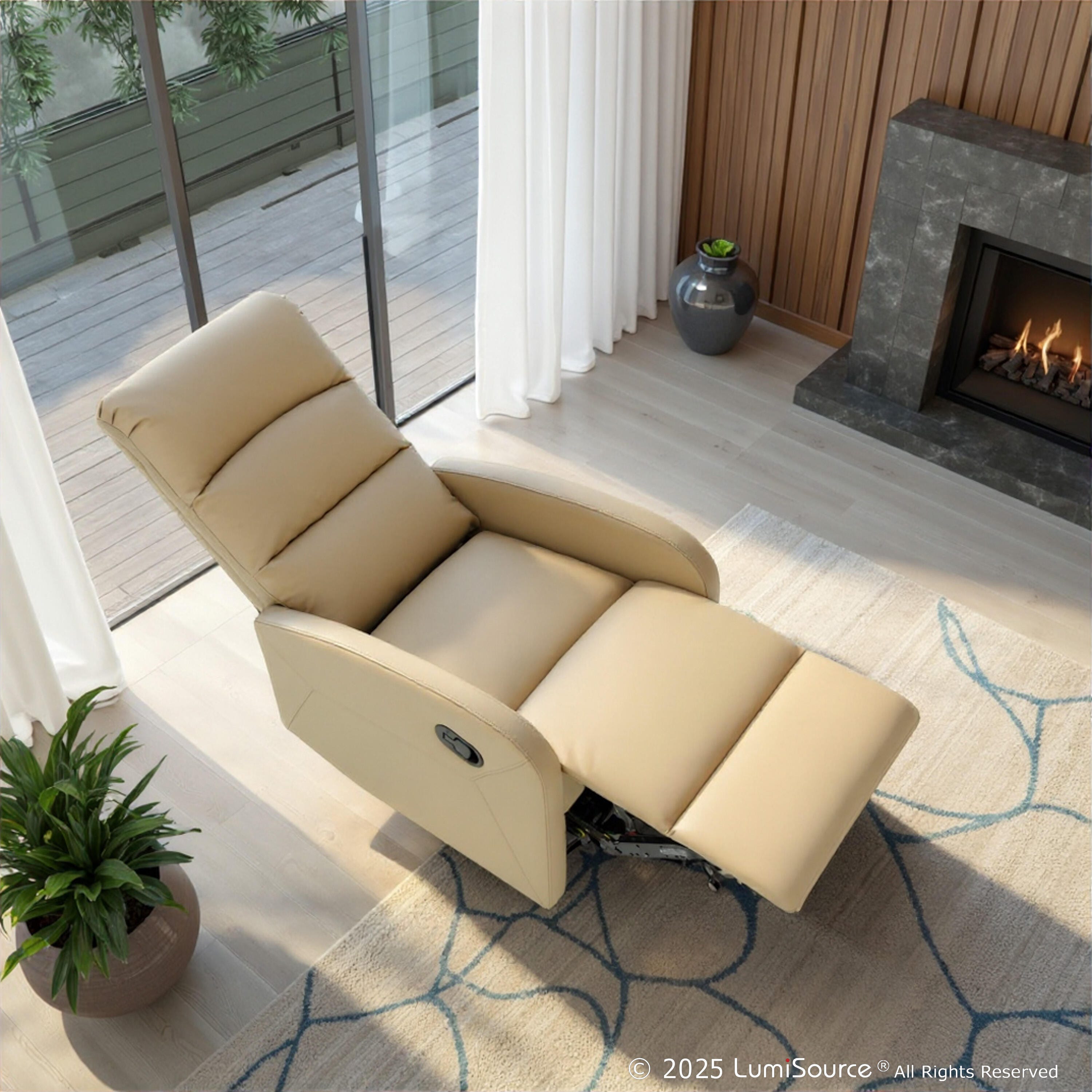 Dormi Faux Leather Contemporary Recliner, Beige, large