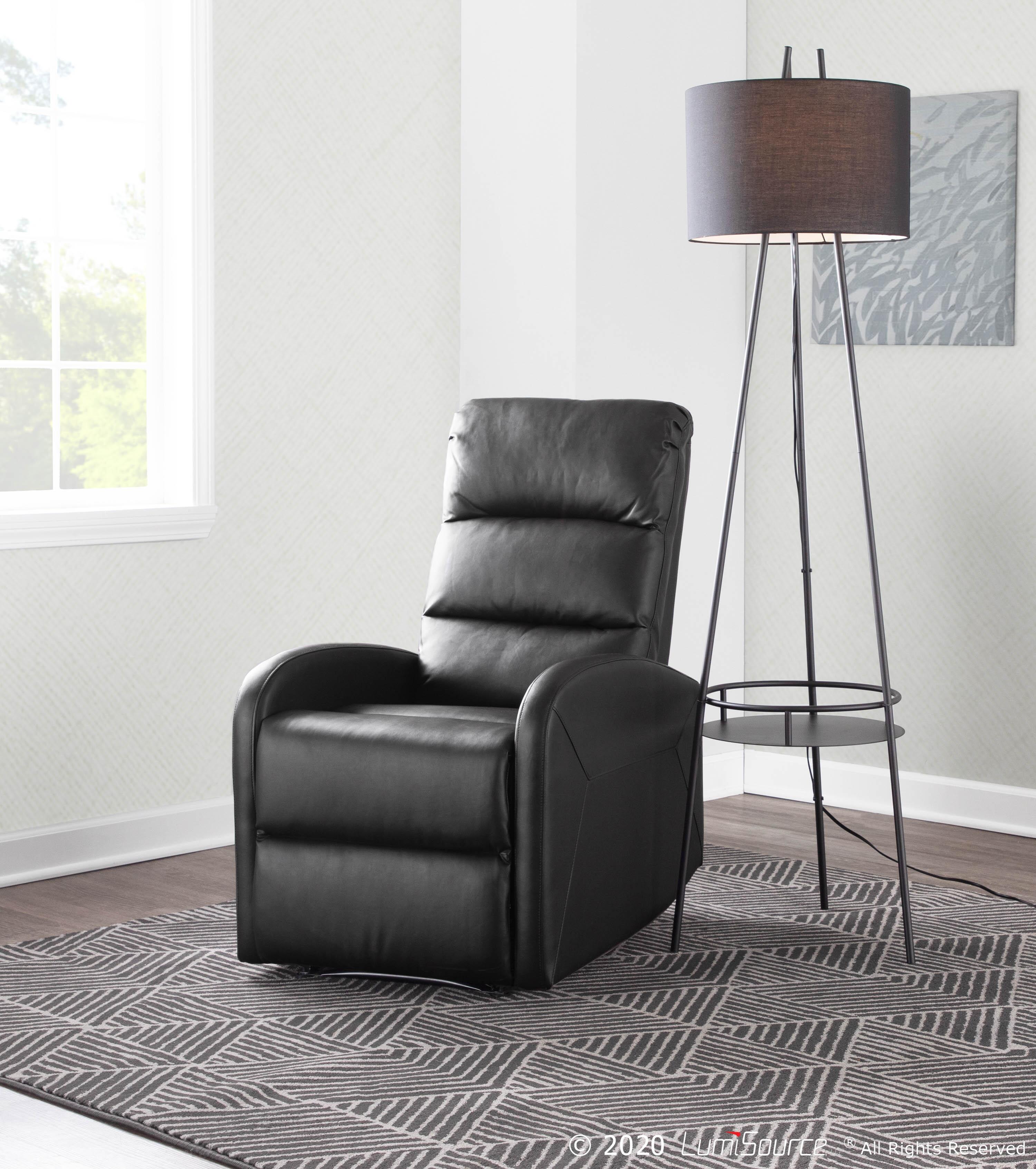 Dormi Faux Leather Contemporary Recliner, Black, large