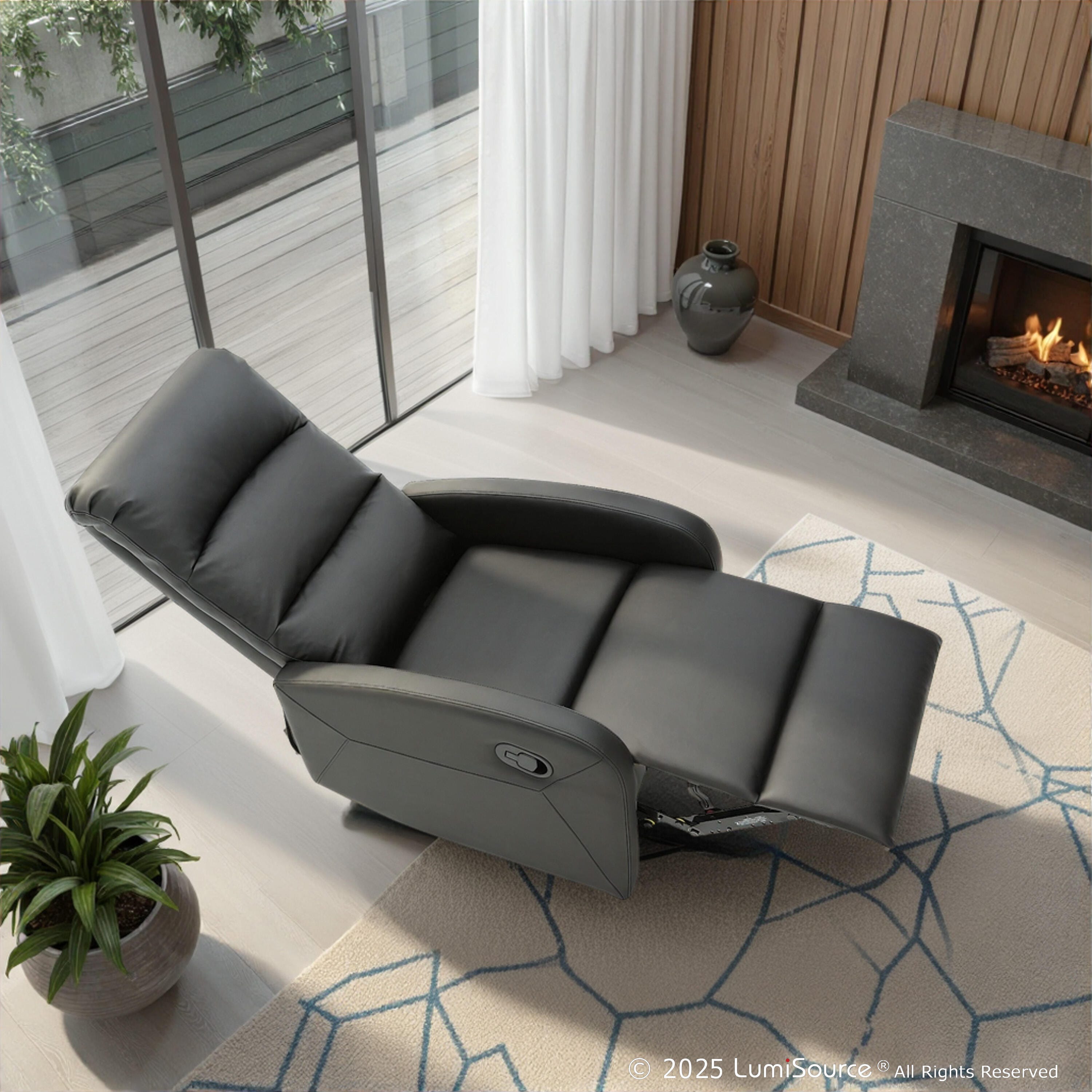 Dormi Faux Leather Contemporary Recliner, Black, large