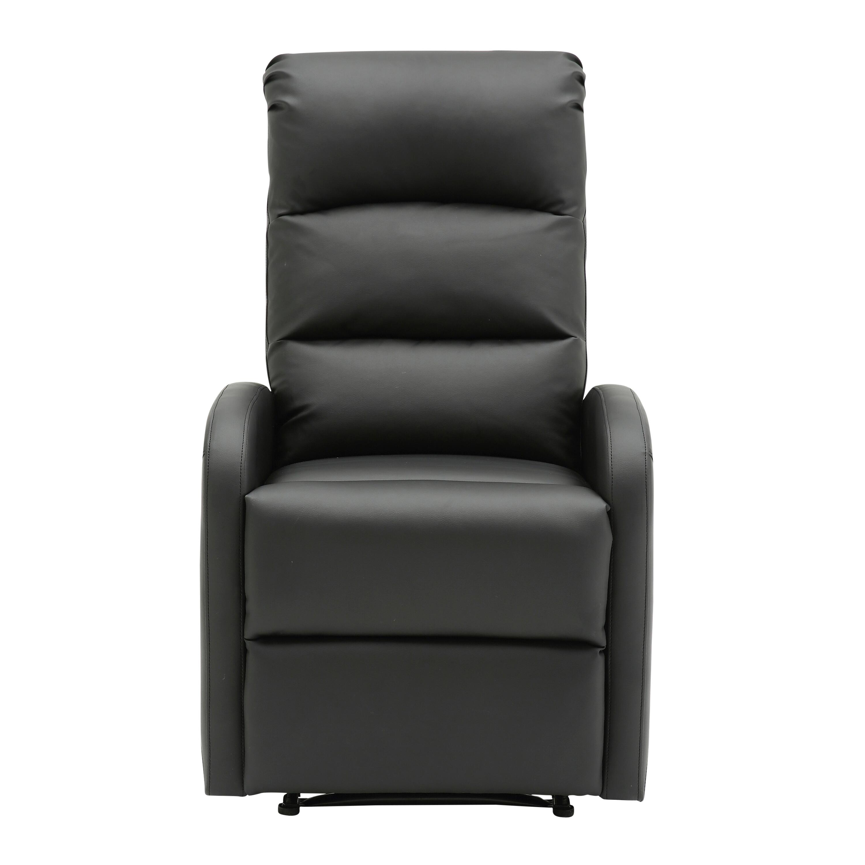 Dormi Faux Leather Contemporary Recliner, Black, large