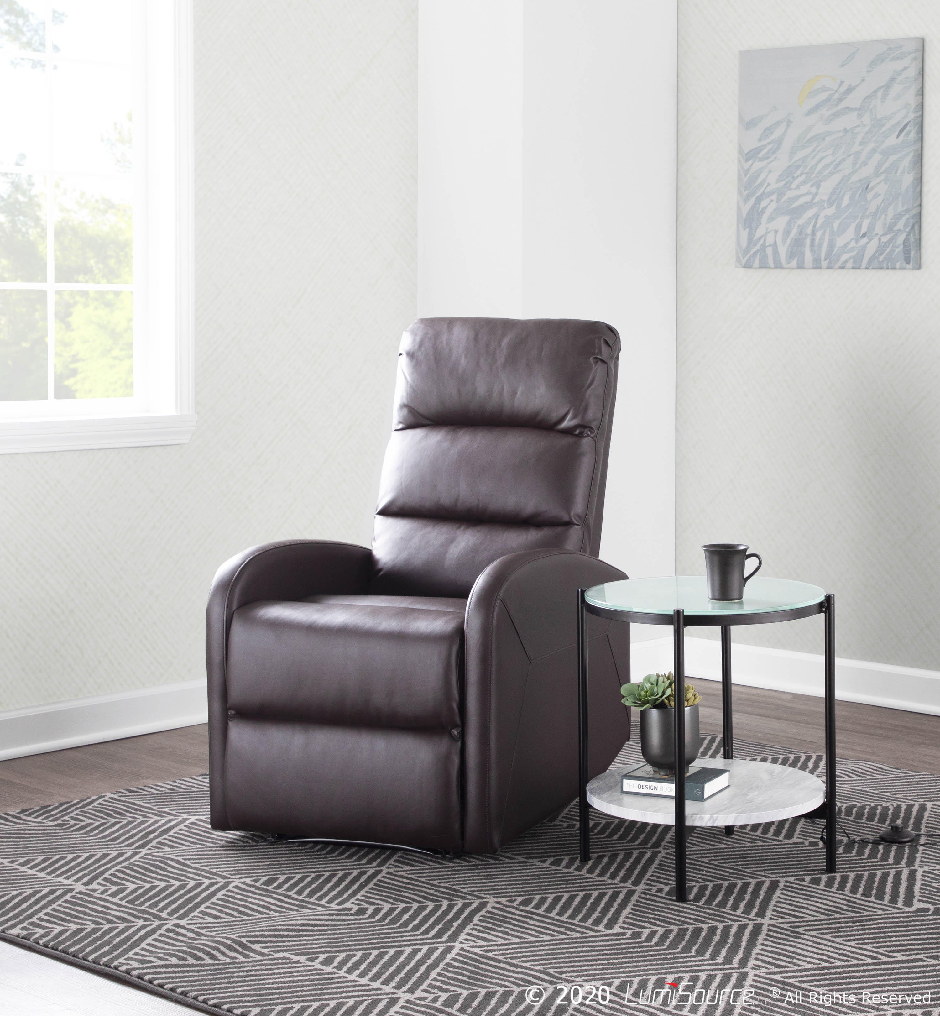 Dormi Faux Leather Contemporary Recliner, Brown, large