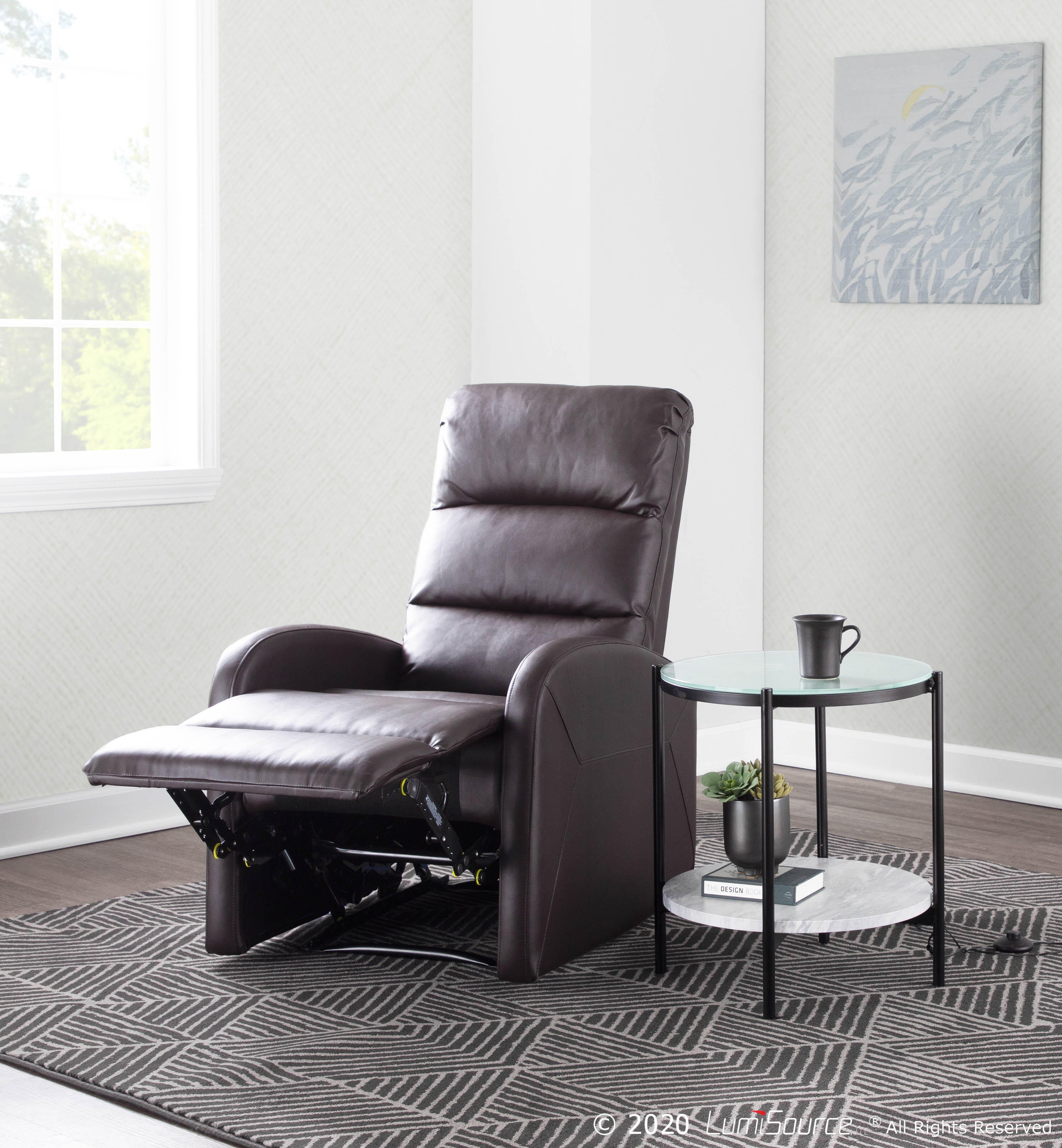 Dormi Faux Leather Contemporary Recliner, Brown, large