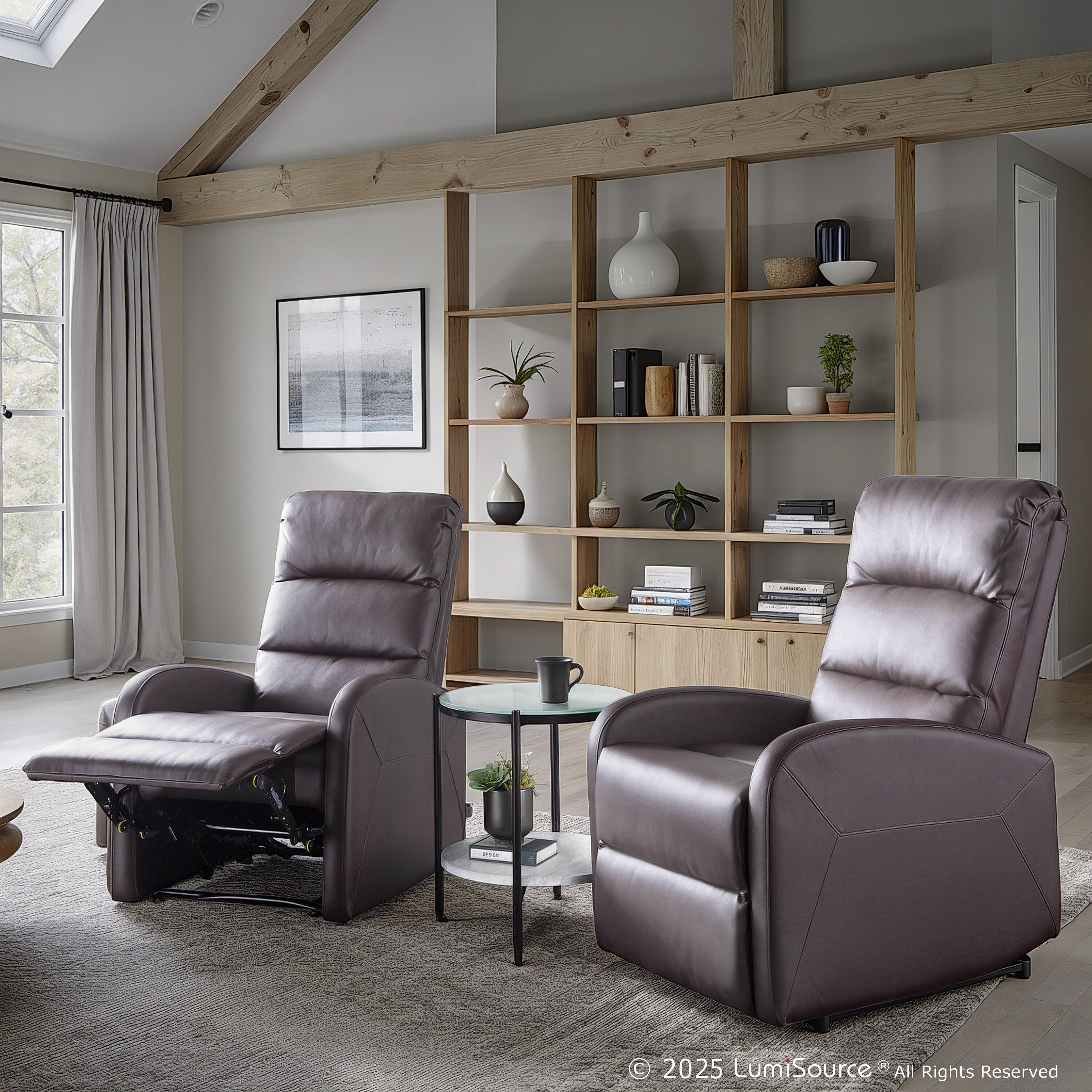 Dormi Faux Leather Contemporary Recliner, Brown, large