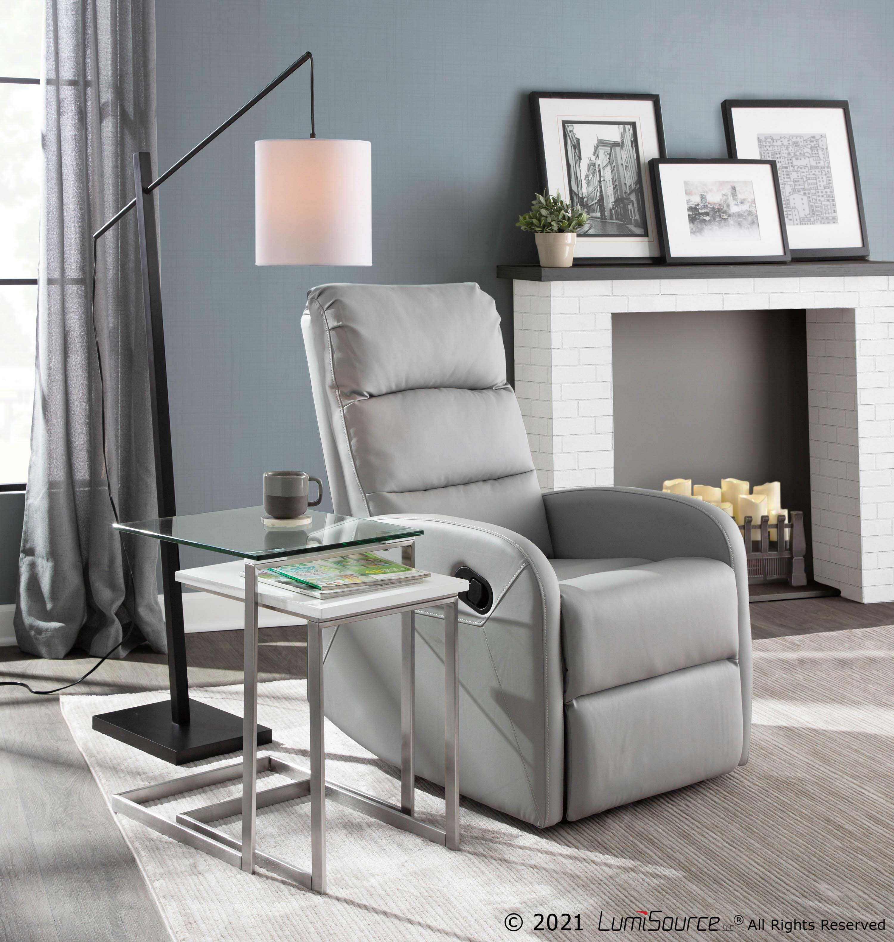Dormi Faux Leather Contemporary Recliner, Gray, rollover