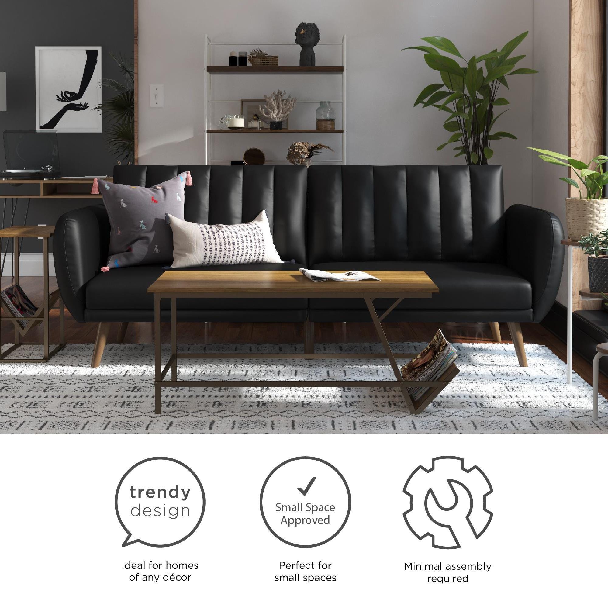 Novogratz Brittany Faux Leather Futon, Black, large