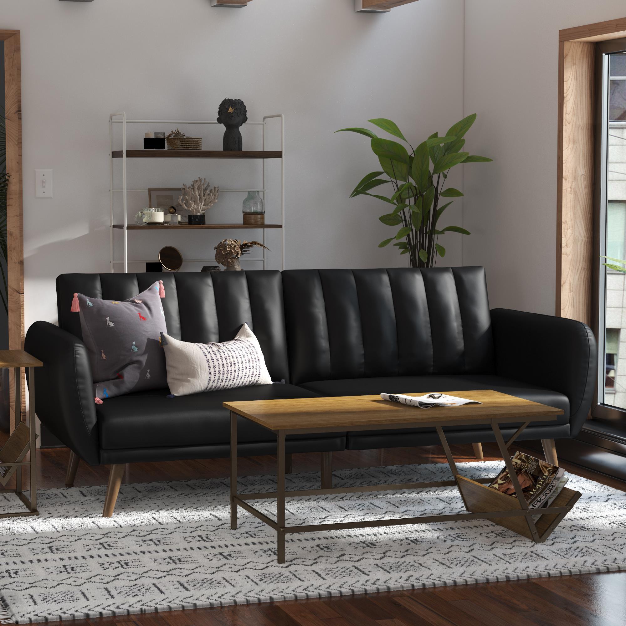 Novogratz Brittany Faux Leather Futon, Black, large