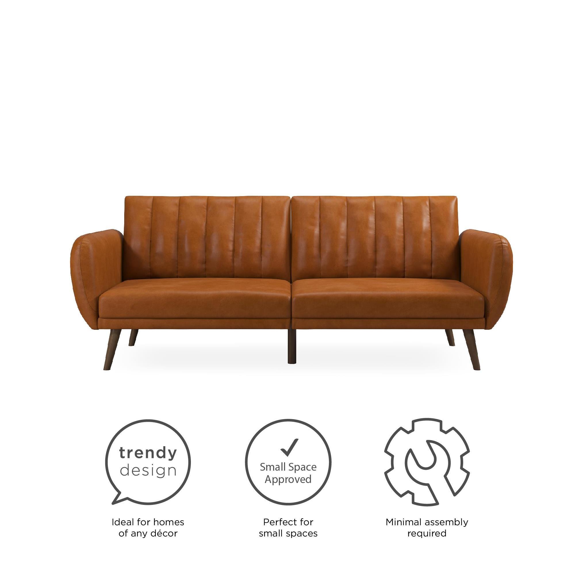 Novogratz Brittany Faux Leather Futon, Camel, large