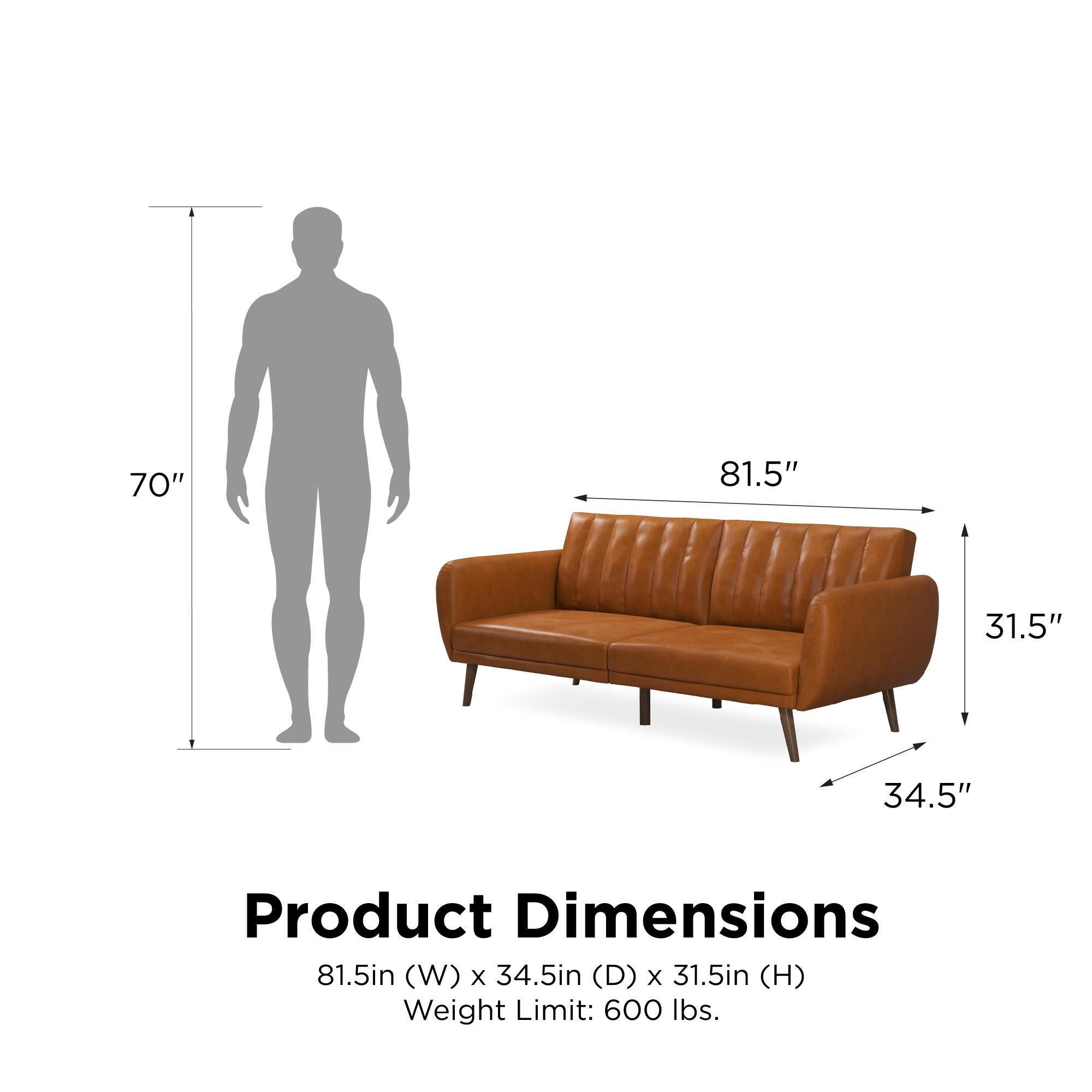 Novogratz Brittany Faux Leather Futon, Camel, large