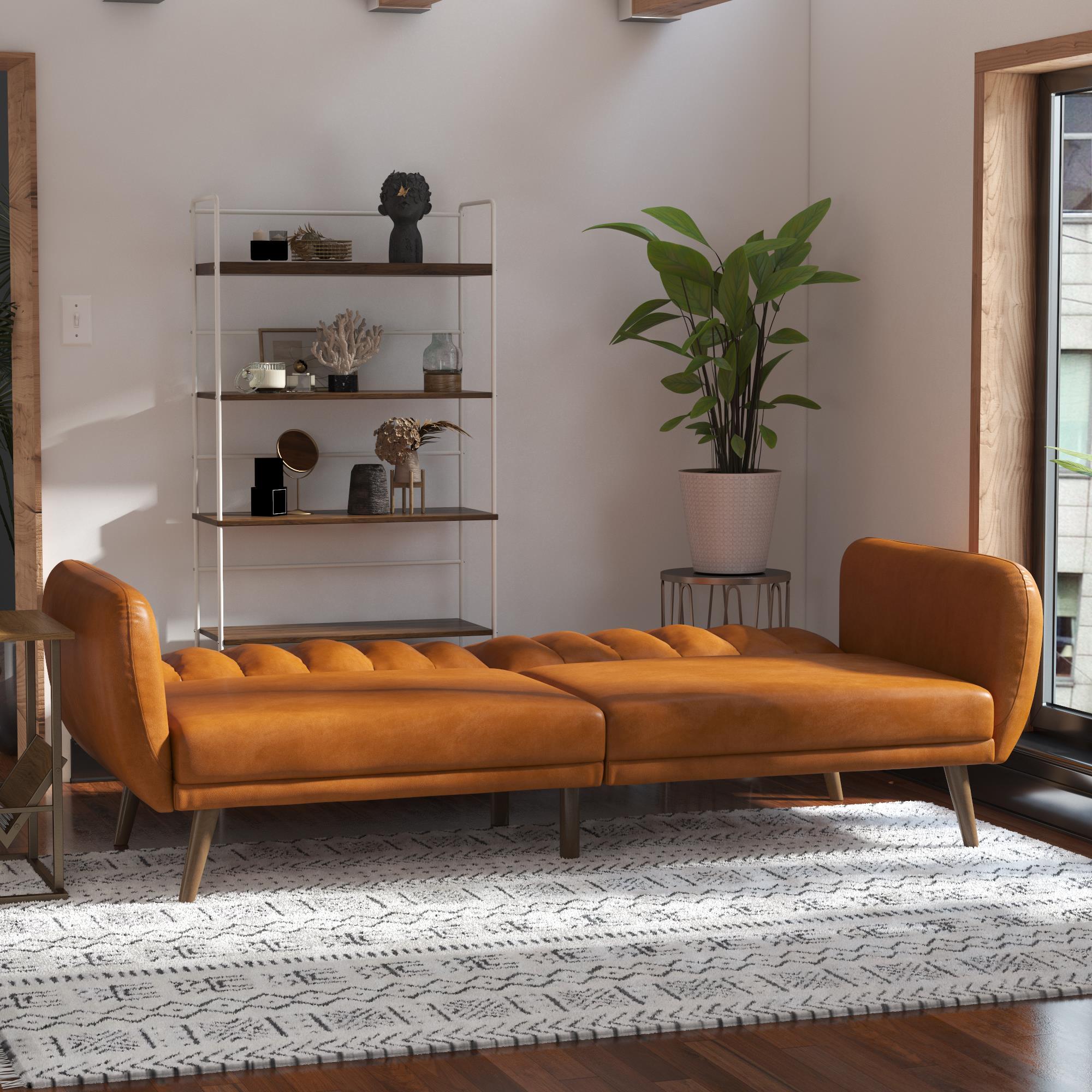 Novogratz Brittany Faux Leather Futon, Camel, large