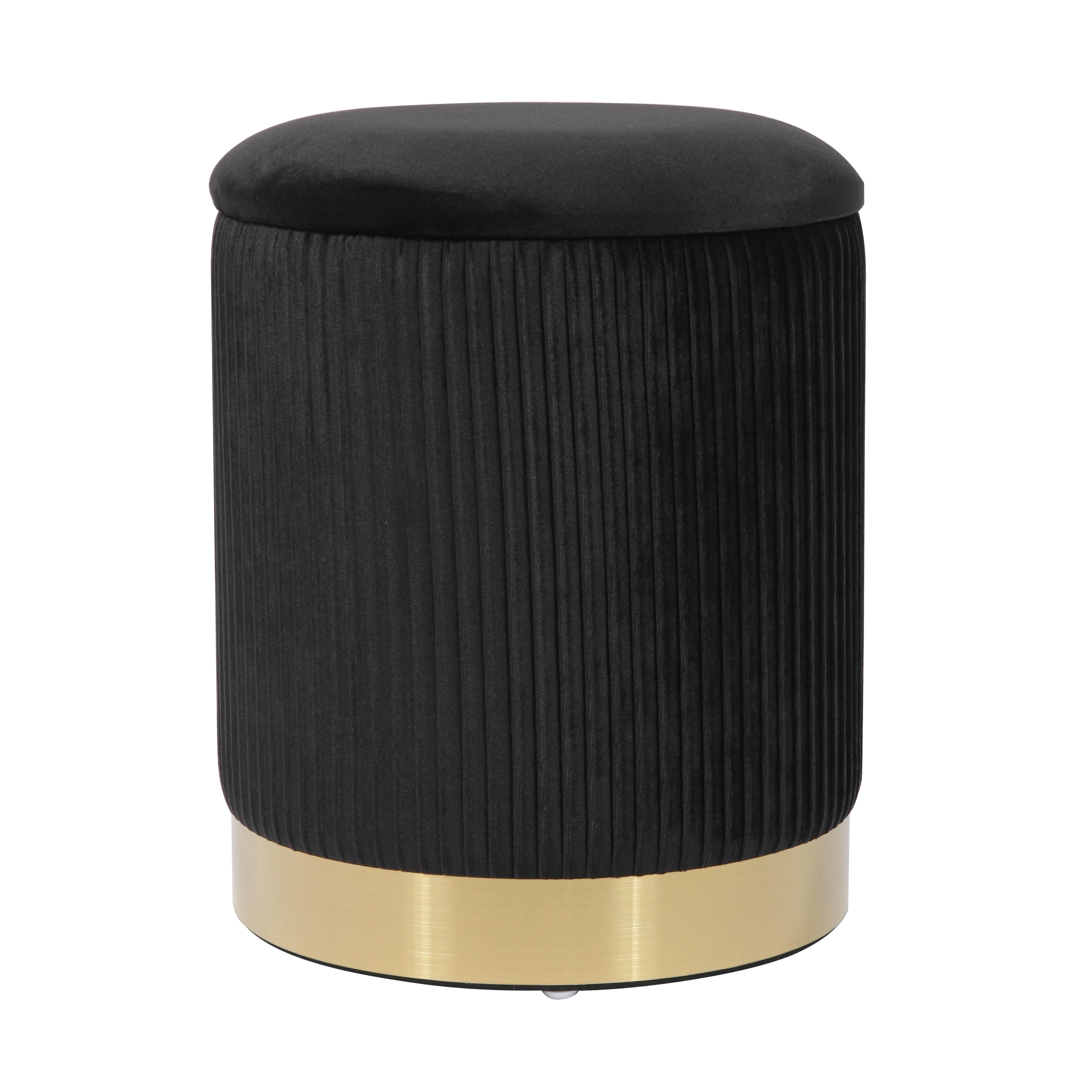TOV Zoe Black Velvet Storage Ottoman, Black, large