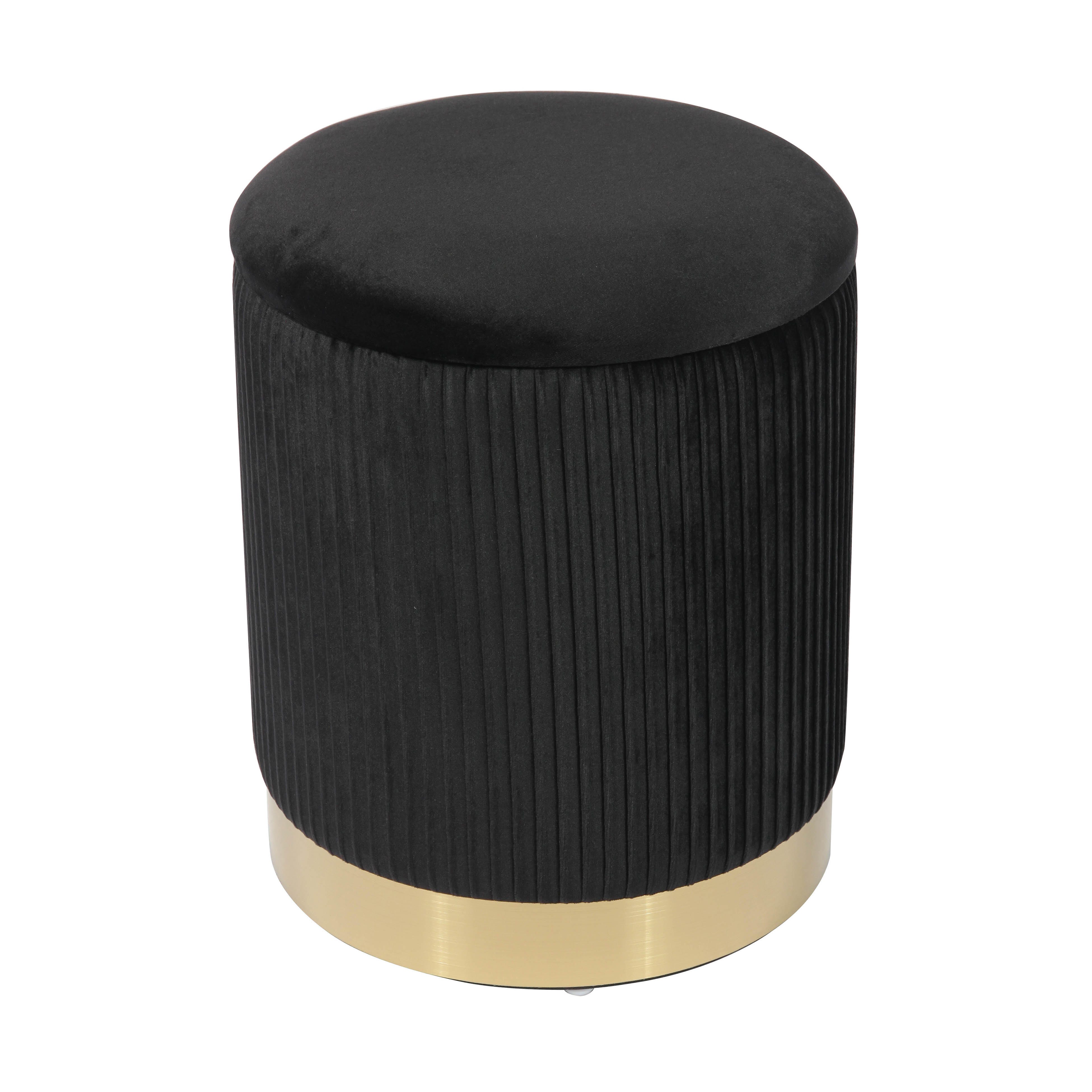 TOV Zoe Black Velvet Storage Ottoman, Black, large