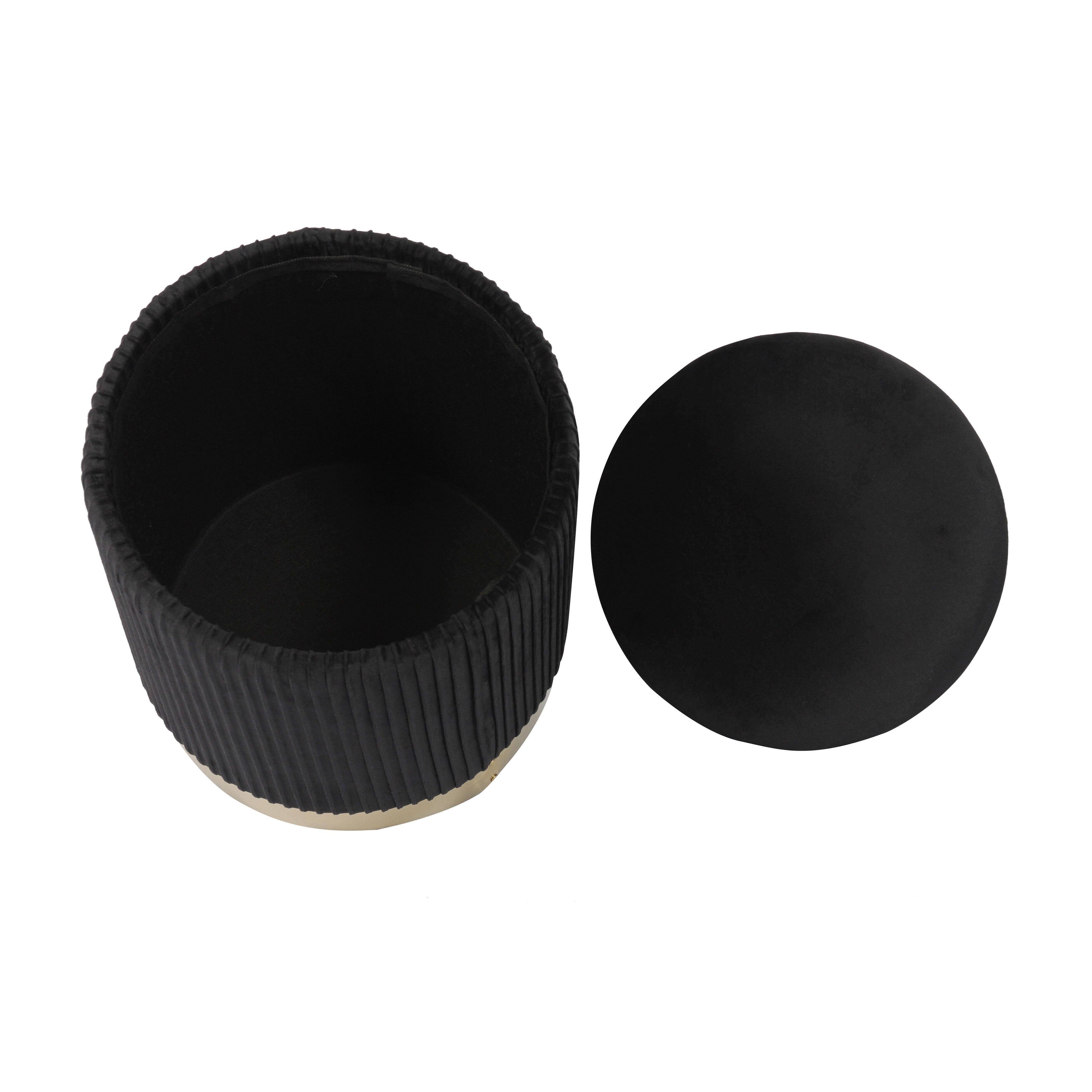 TOV Zoe Black Velvet Storage Ottoman, Black, large