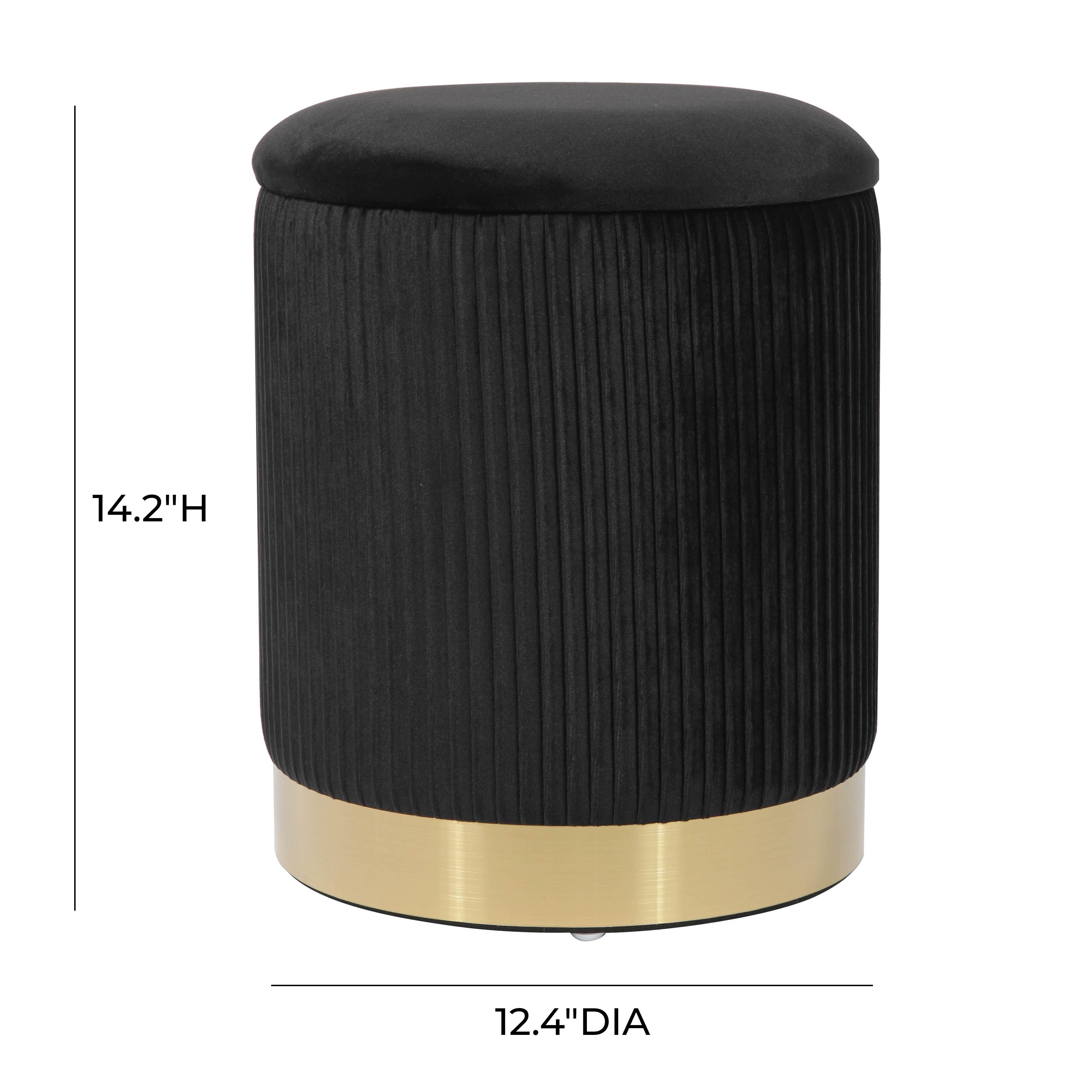 TOV Zoe Black Velvet Storage Ottoman, Black, large
