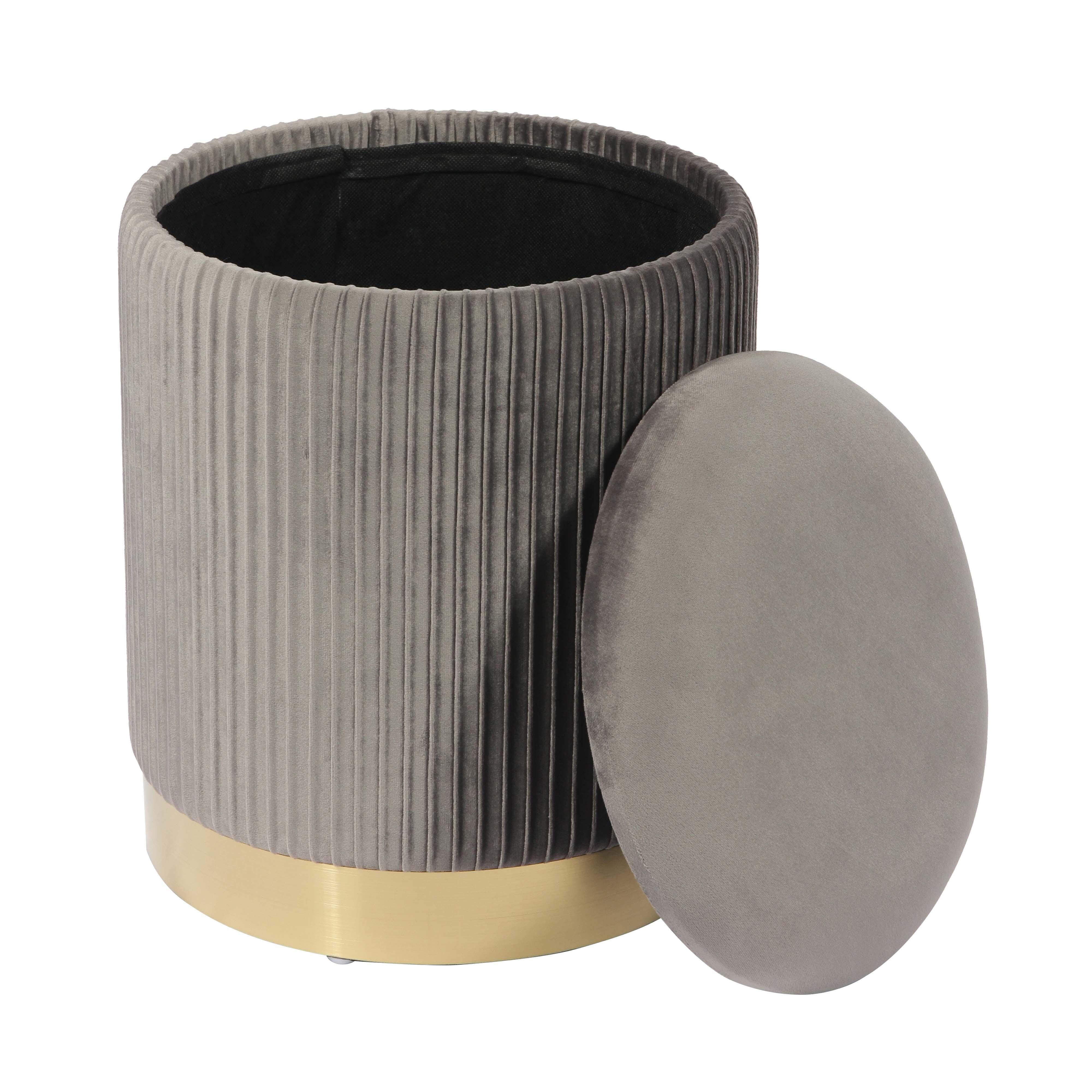 TOV Zoe Gray Velvet Storage Ottoman, Gray, large