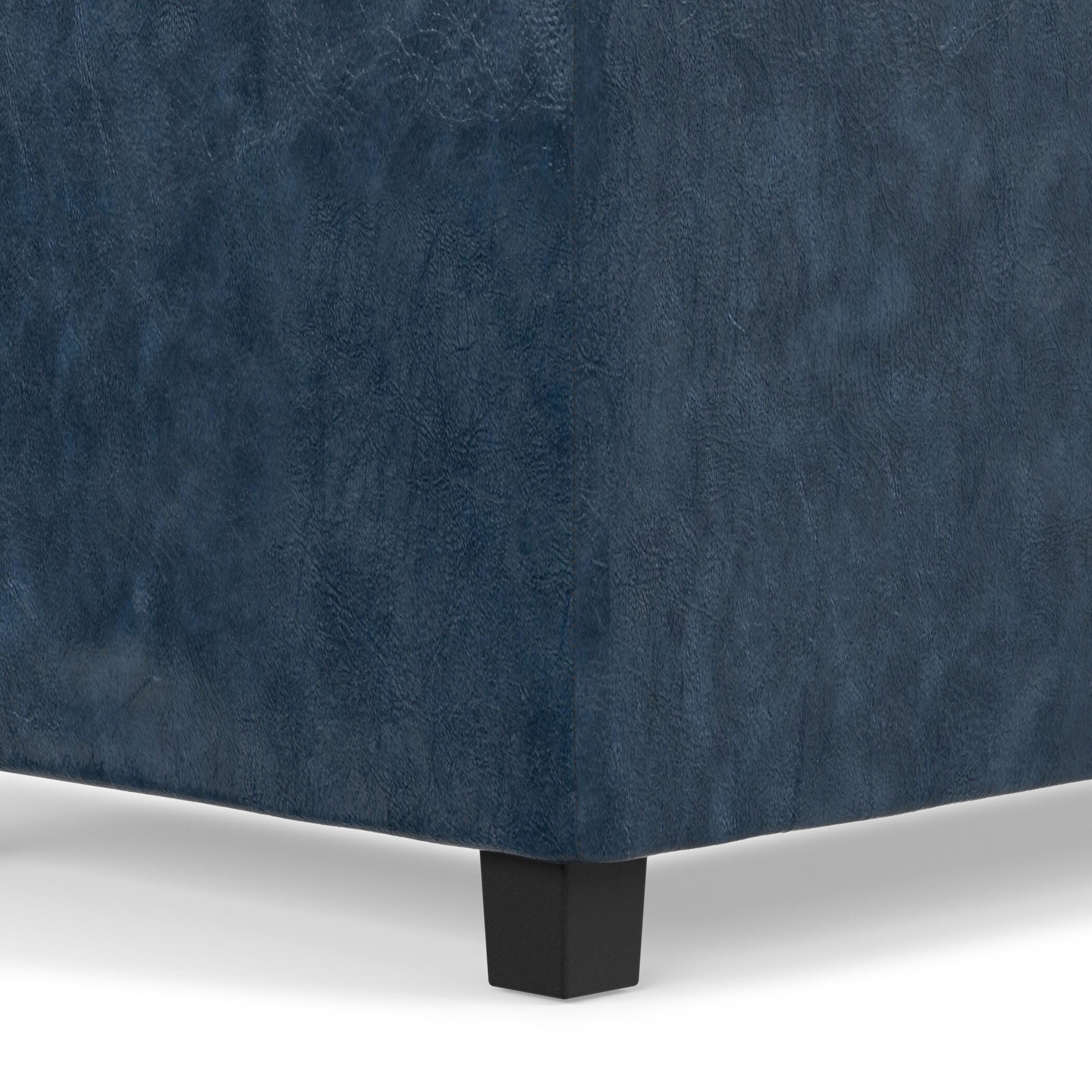Simpli Home Avalon 42" Wide Contemporary Rectangle Storage Ottoman, Blue, large