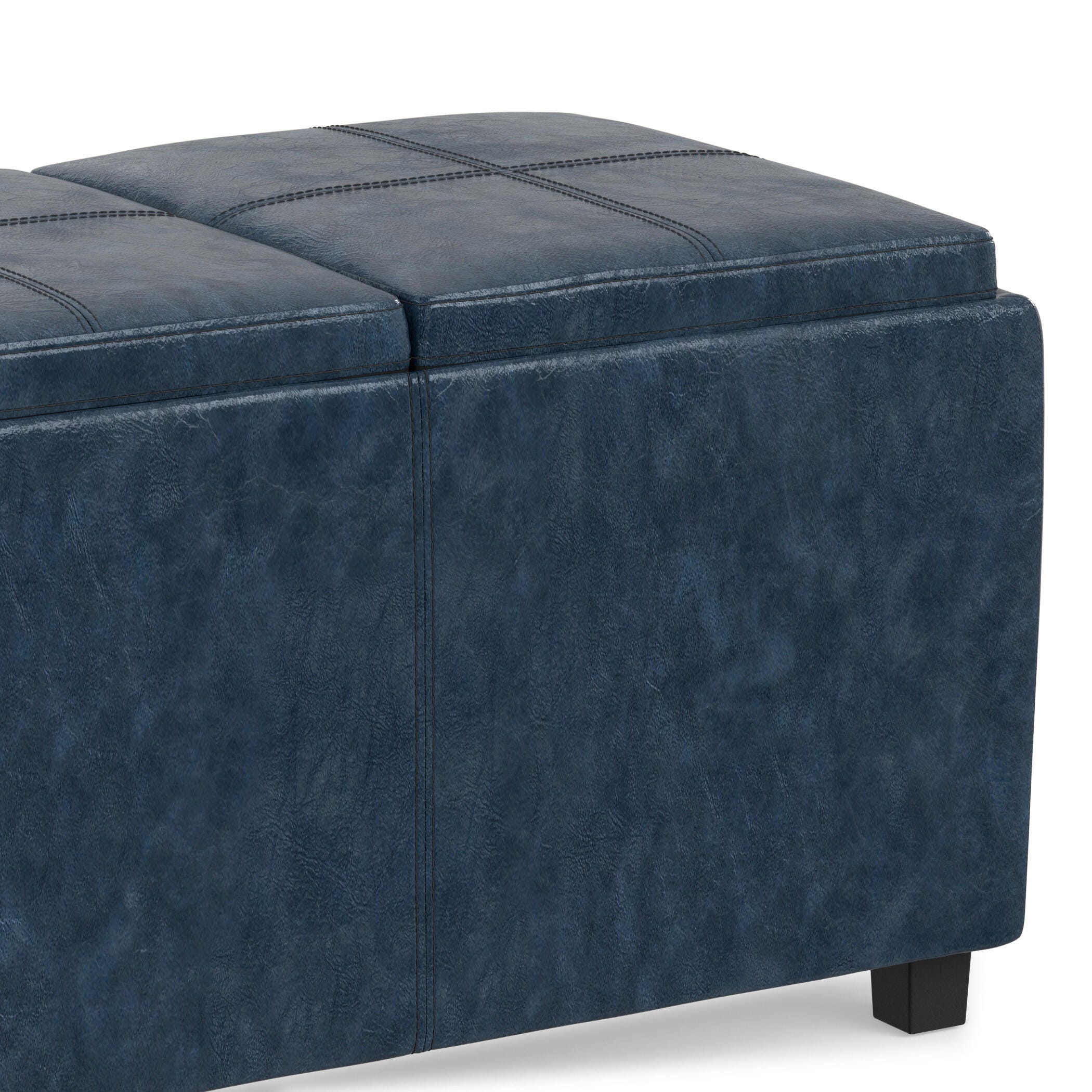 Simpli Home Avalon 42" Wide Contemporary Rectangle Storage Ottoman, Blue, large