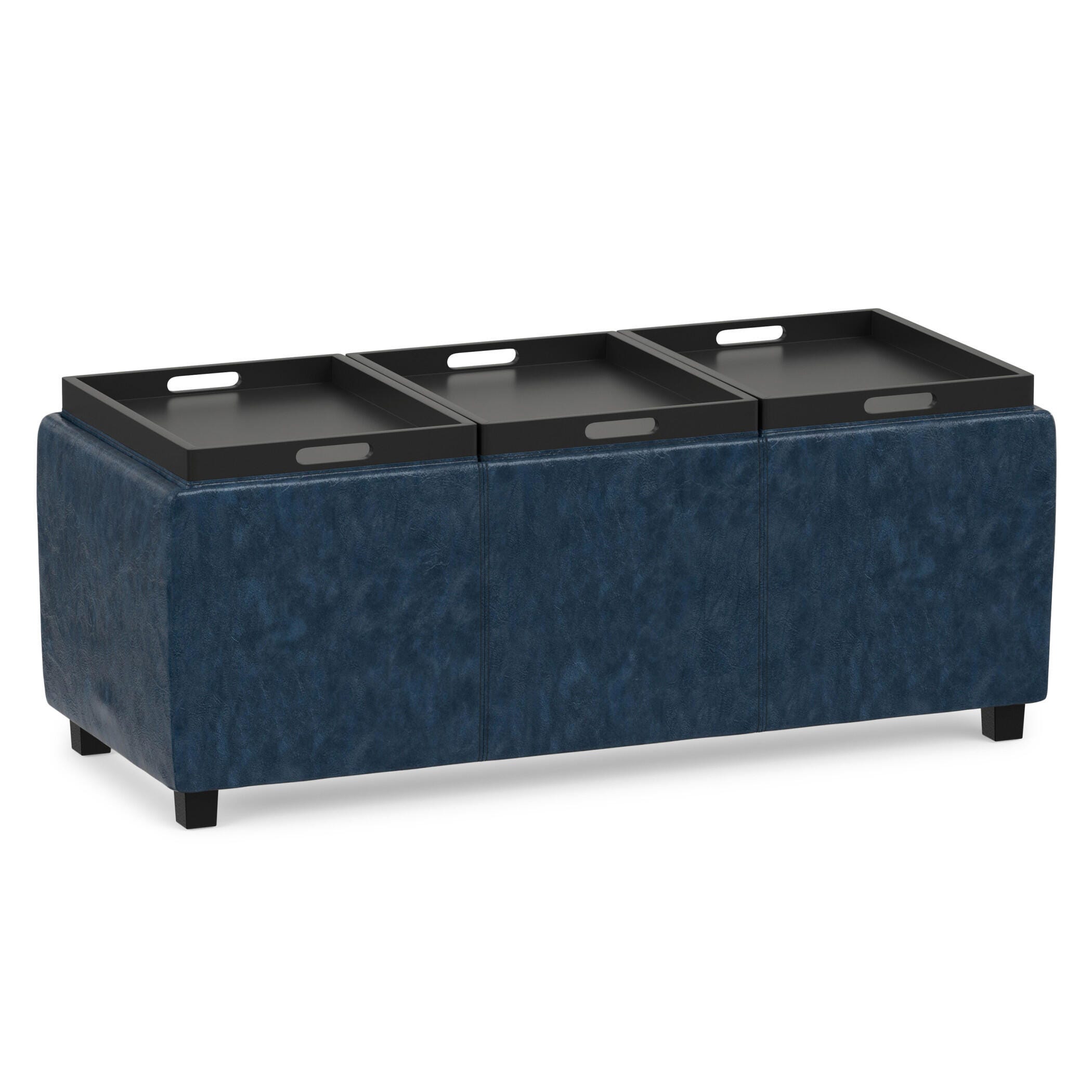 Simpli Home Avalon 42" Wide Contemporary Rectangle Storage Ottoman, Blue, large