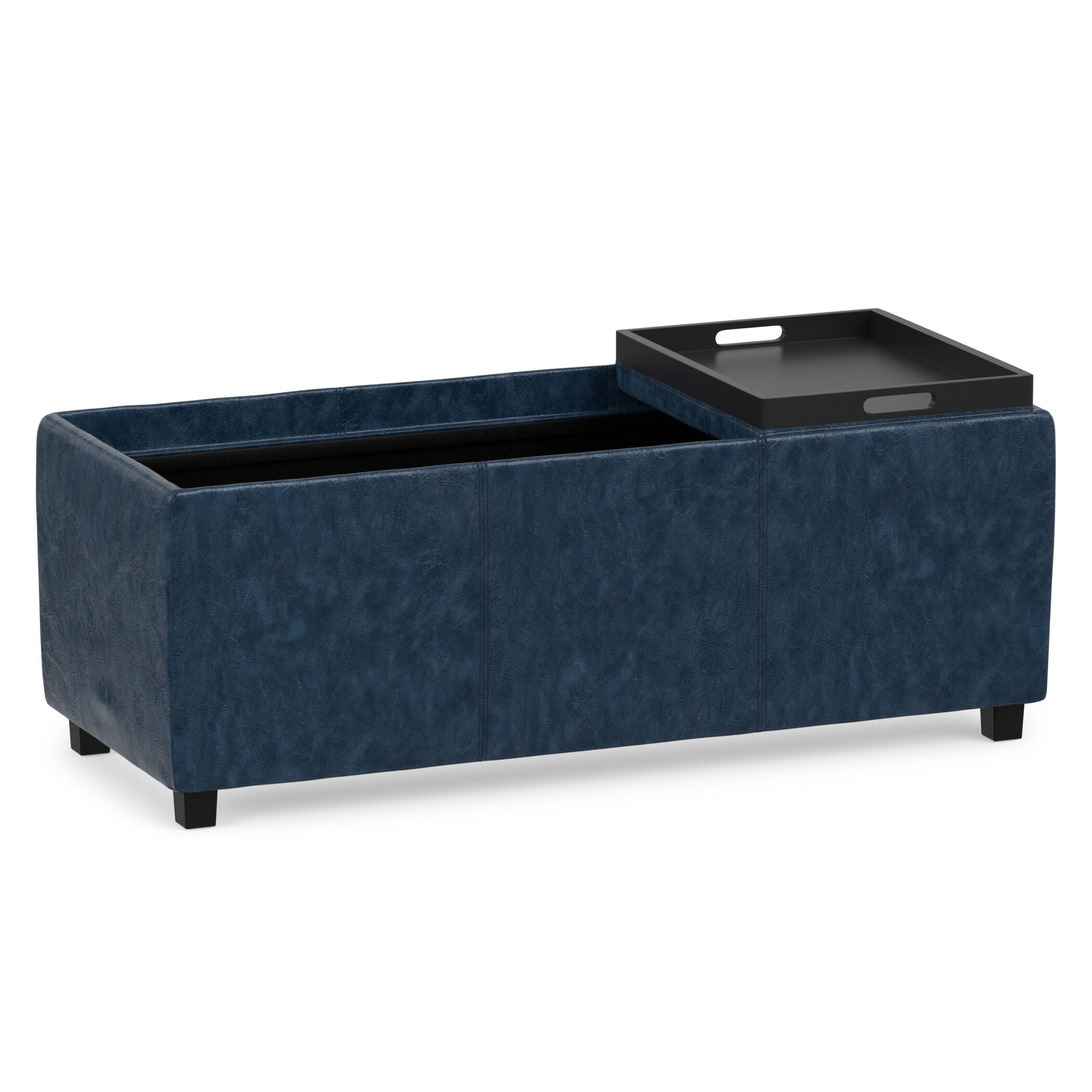 Simpli Home Avalon 42" Wide Contemporary Rectangle Storage Ottoman, Blue, large