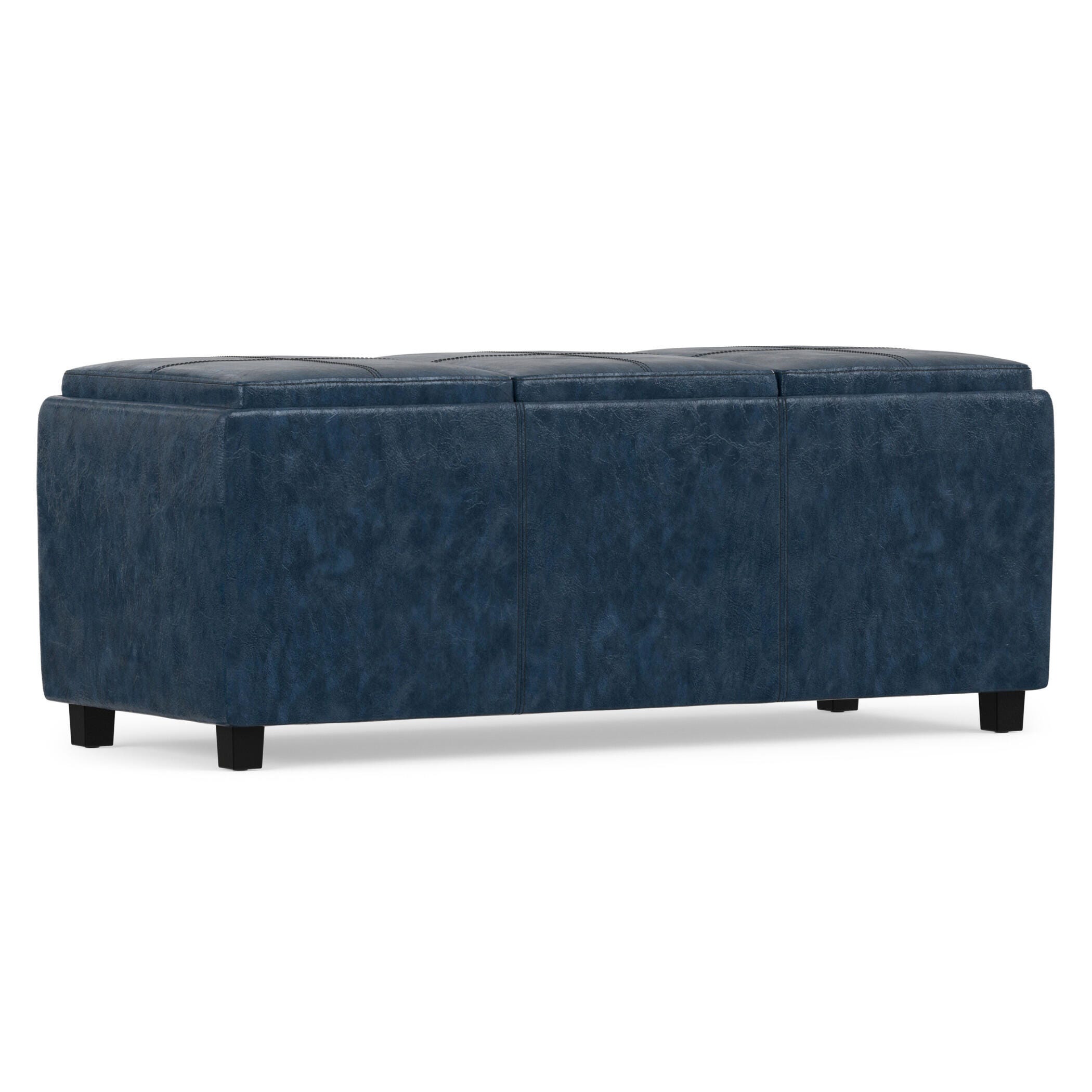Simpli Home Avalon 42" Wide Contemporary Rectangle Storage Ottoman, Blue, large