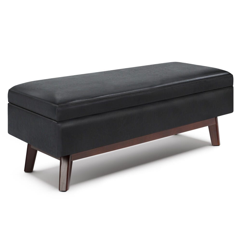 Simpli Home Owen 48" Wide Mid Century Modern Rectangle Rectangular Storage Ottoman, Black, large
