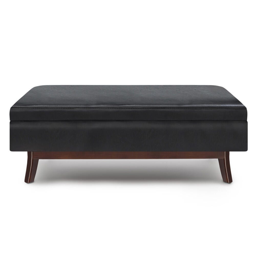 Simpli Home Owen 48" Wide Mid Century Modern Rectangle Rectangular Storage Ottoman, Black, large
