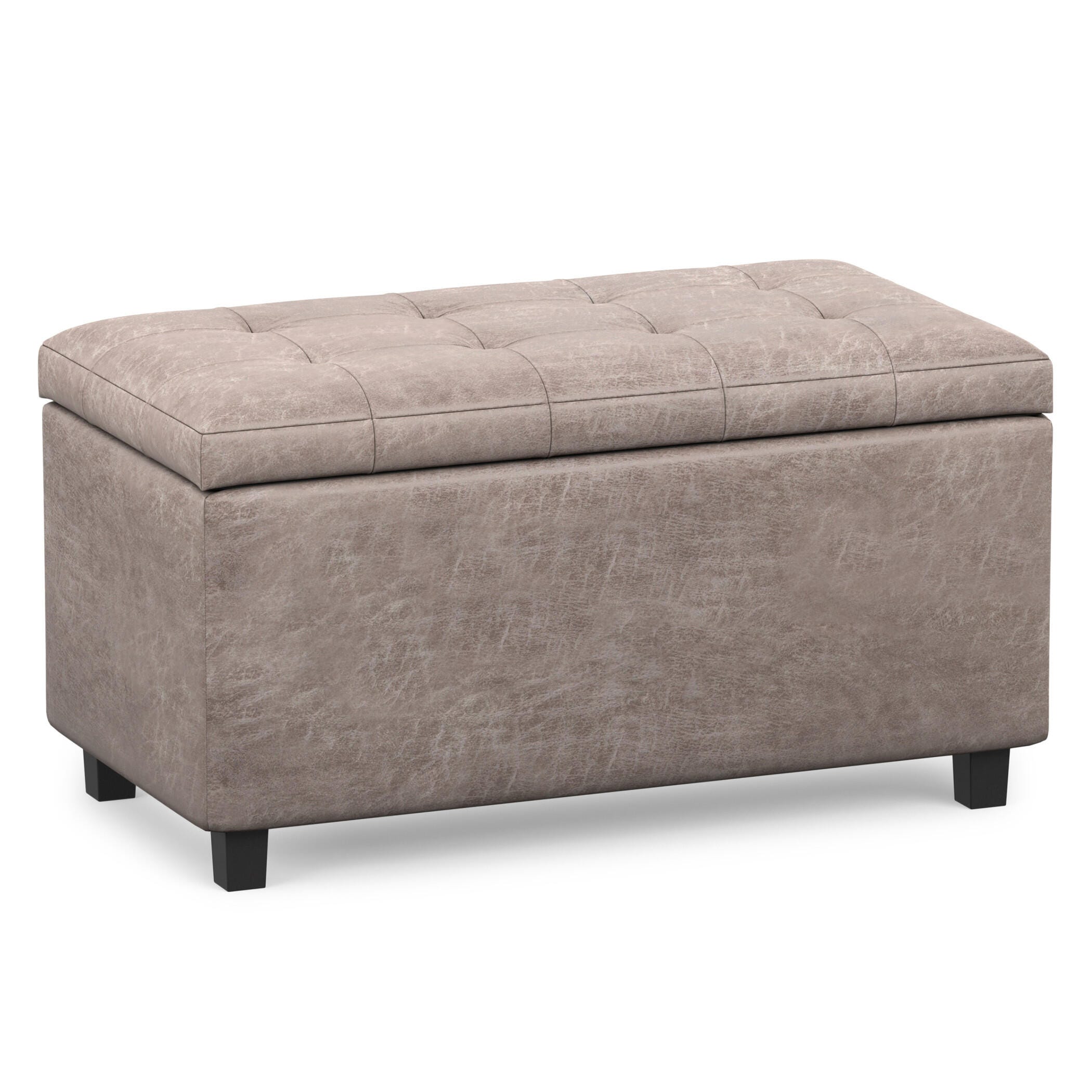 Simpli Home Cosmopolitan 34" Wide Contemporary Rectangle Storage Ottoman, Gray, large