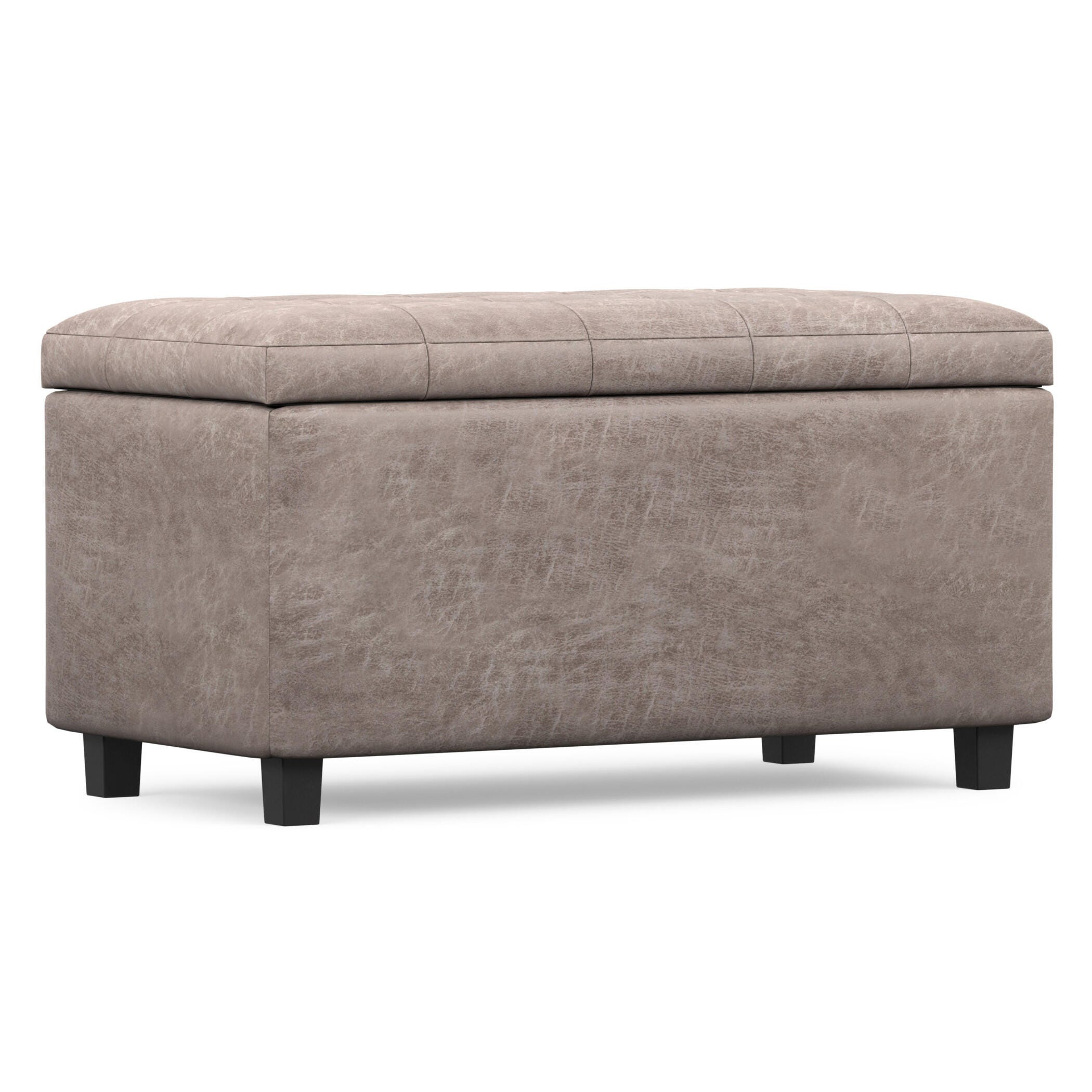 Simpli Home Cosmopolitan 34" Wide Contemporary Rectangle Storage Ottoman, Gray, large
